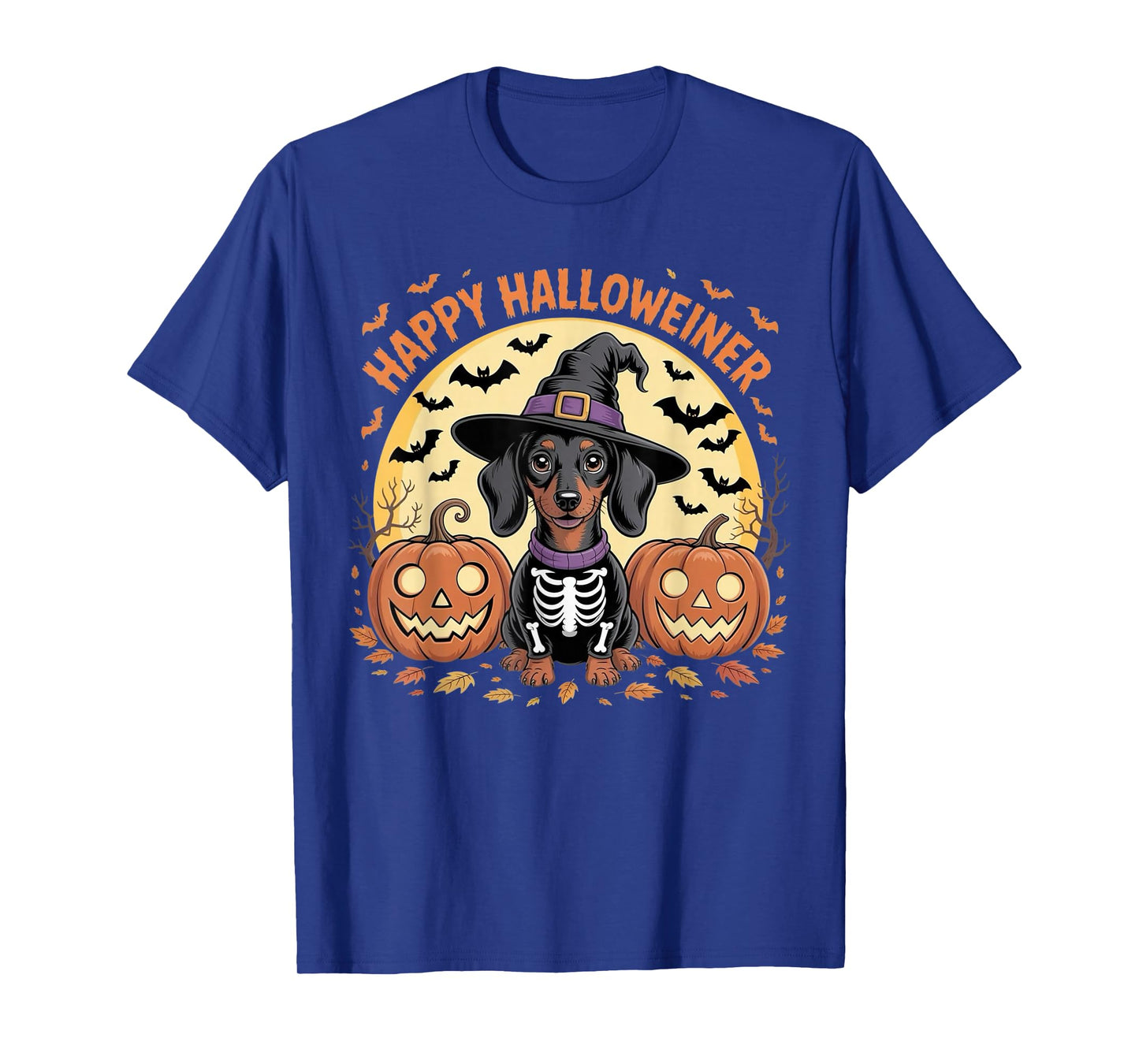 Happy Halloweiner Dachshund with Funny Halloween Pumpkins T-Shirt