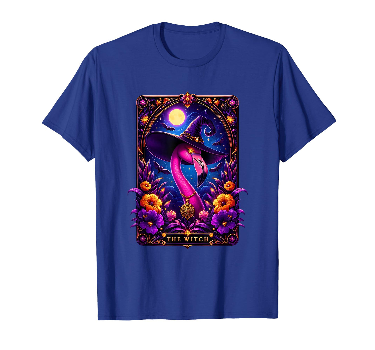 Witch Flamingo Tarot Card Halloween Gothic Art T-Shirt