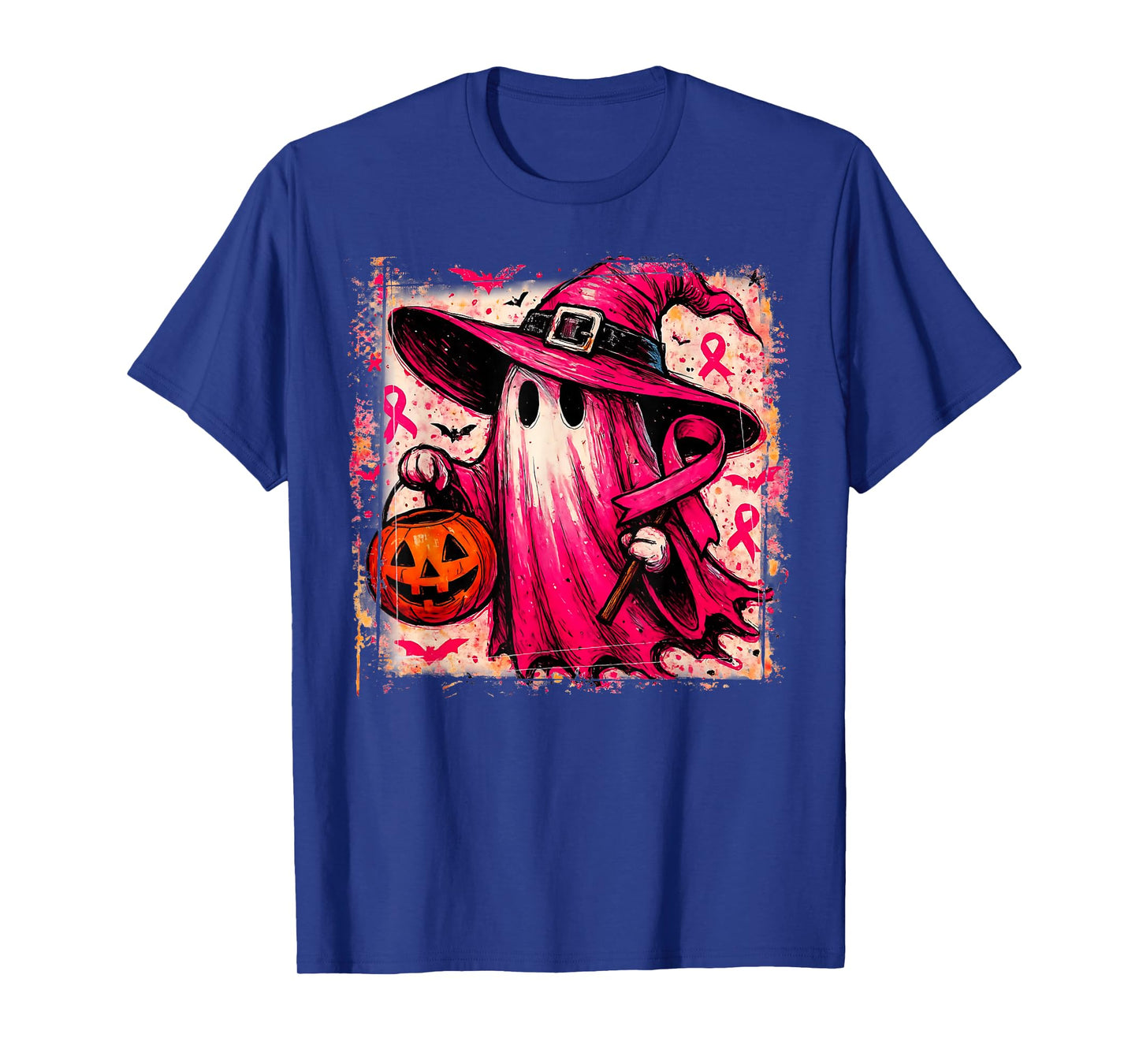 in October We Wear Pink Ghost Witch Breast Cancer Awareness T-Shirt