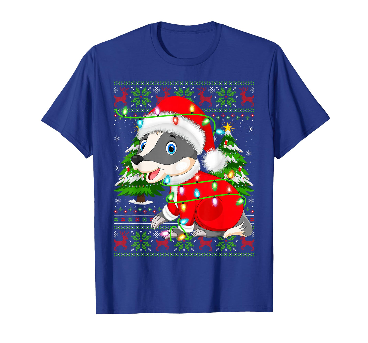 Badger Christmas Lights Cute Animal Ugly Xmas Sweaters T-Shirt