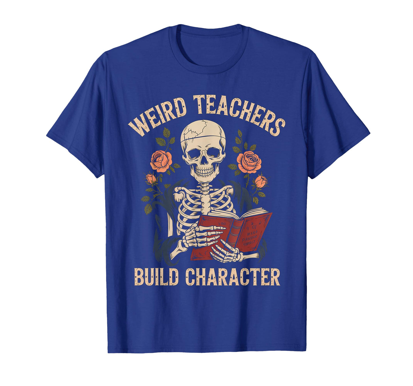Funny Skeleton Book Floral Skull Halloween Teacher for Women T-Shirt