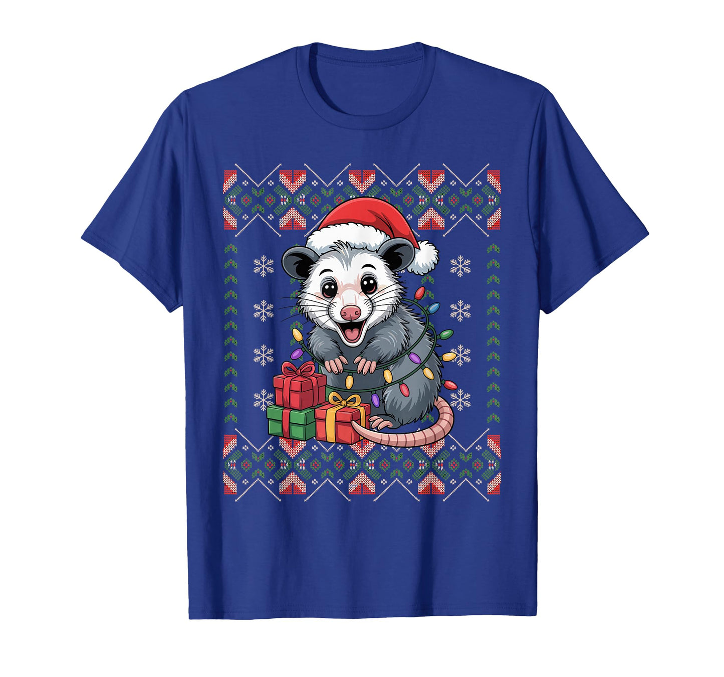 Santa Opossum Christmas Ugly Sweater Funny Holiday Pajamas T-Shirt