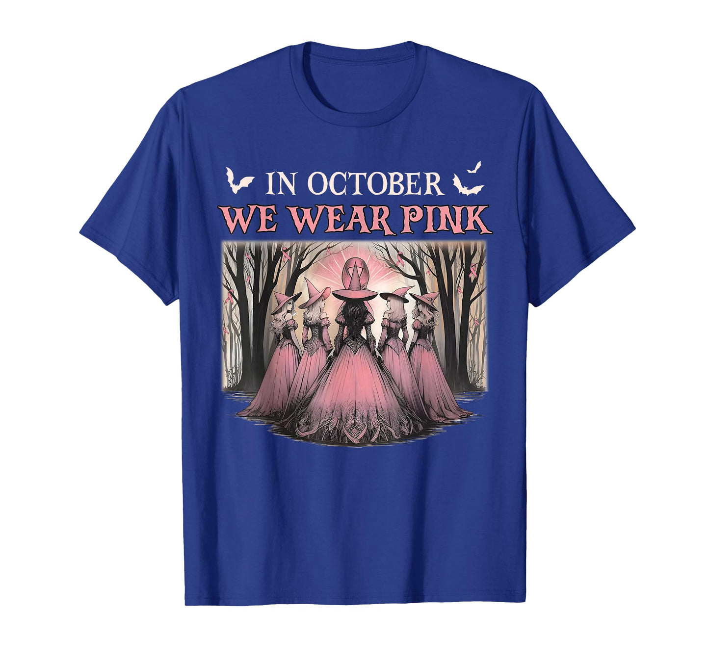 Retro in October We Wear Pink Witch Breast Cancer Ribbon T-Shirt