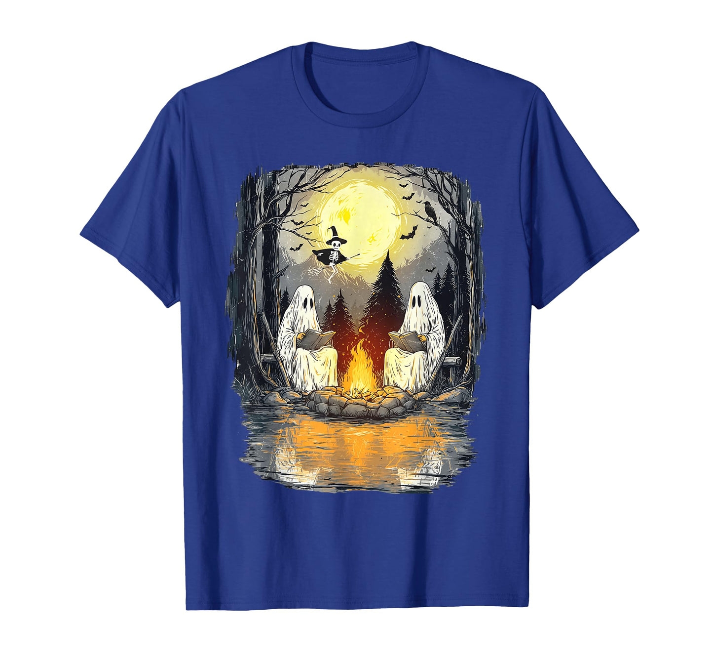 Ghost Reading Book Lover Camping Halloween Campfire T-Shirt