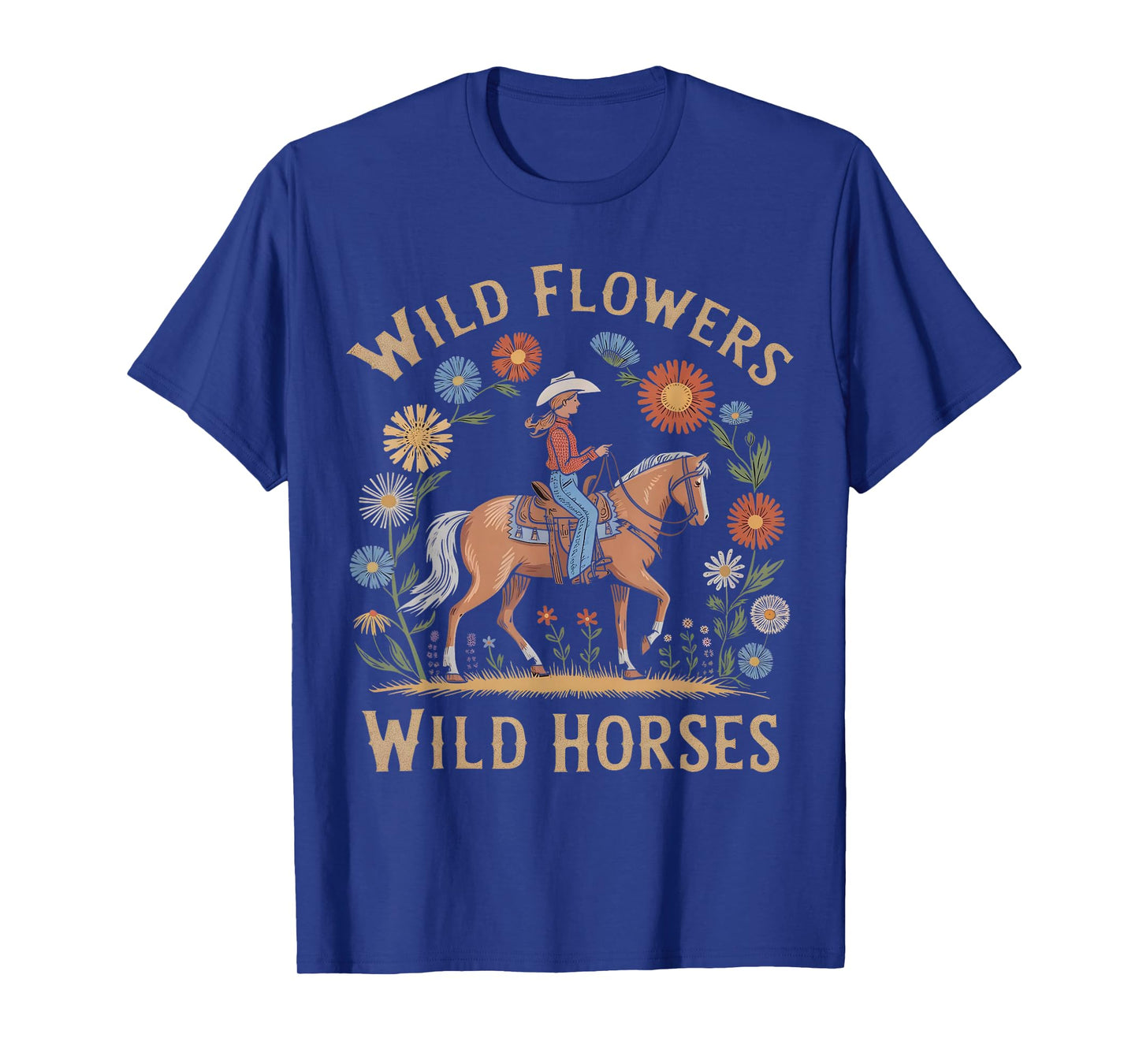 Retro Southern Sunset Wild Cowgirl Flowers - Wild Horses T-Shirt