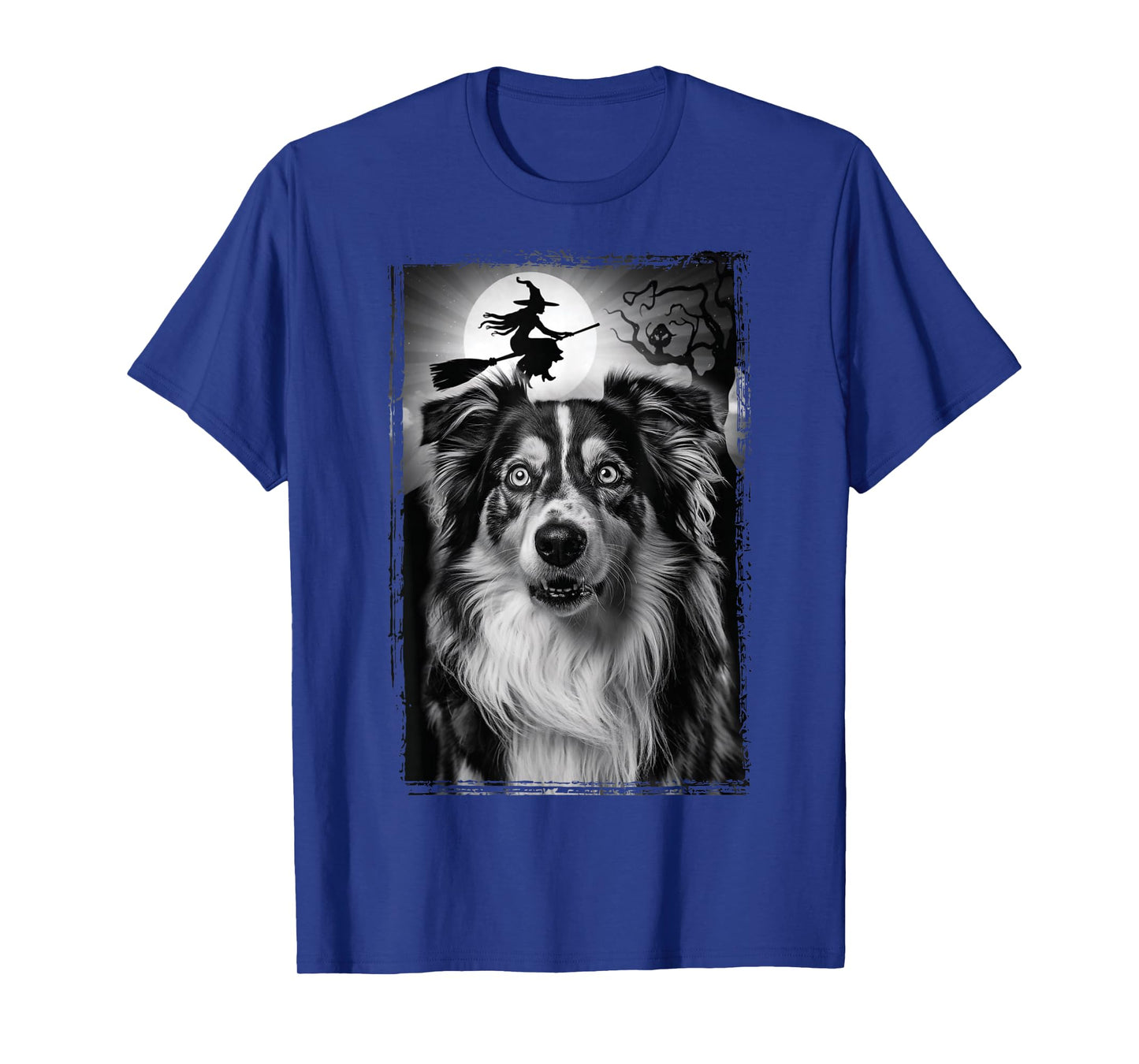 Shepherd Selfie Full Moon Flying Witch Halloween Dog T-Shirt