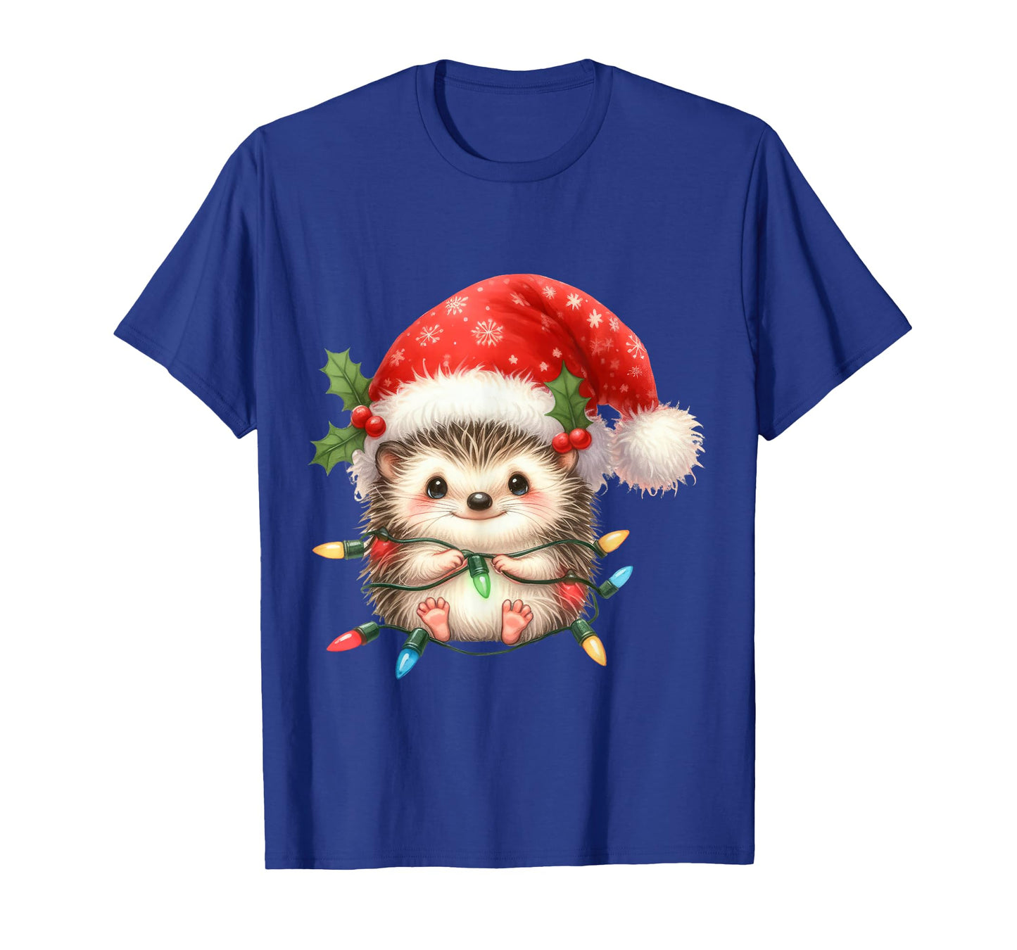 Hedgehog Christmas Lights Funny Santa Hat Merry Xmas T-Shirt