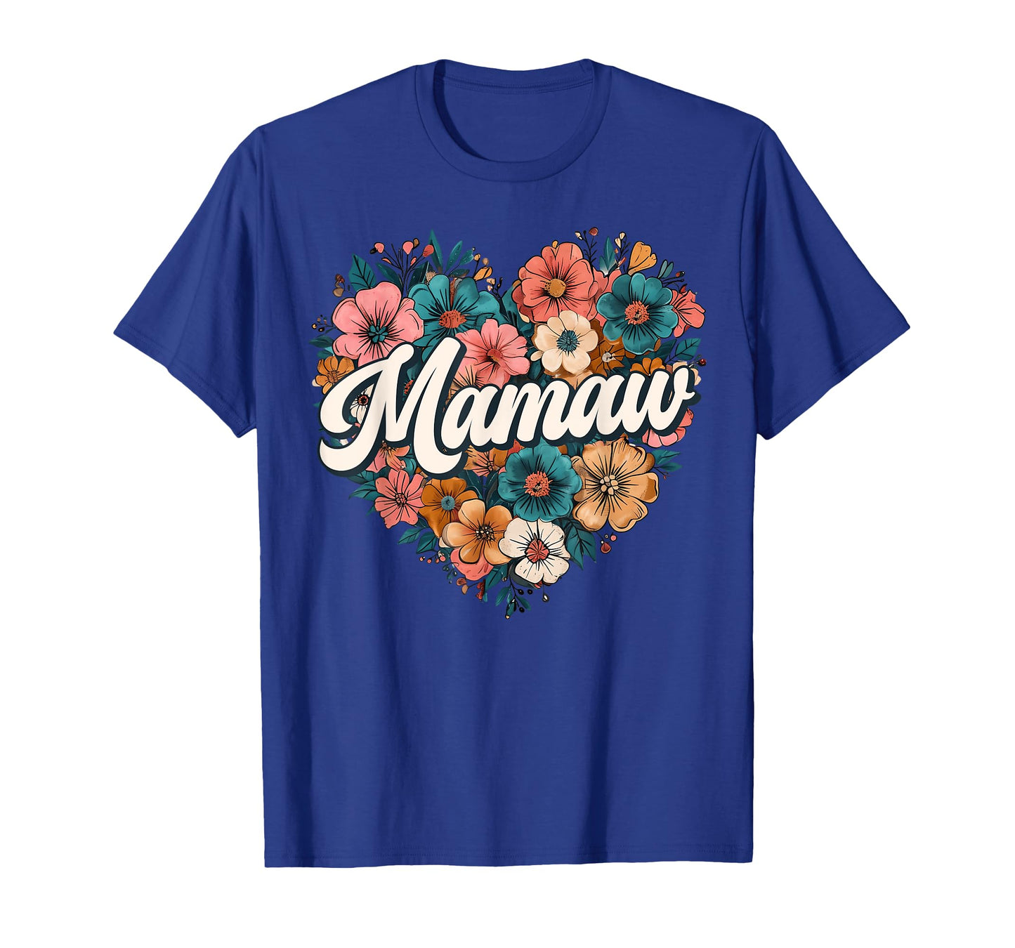 Mamaw Floral Heart Flower Mother's Day Vintage Retro T-Shirt