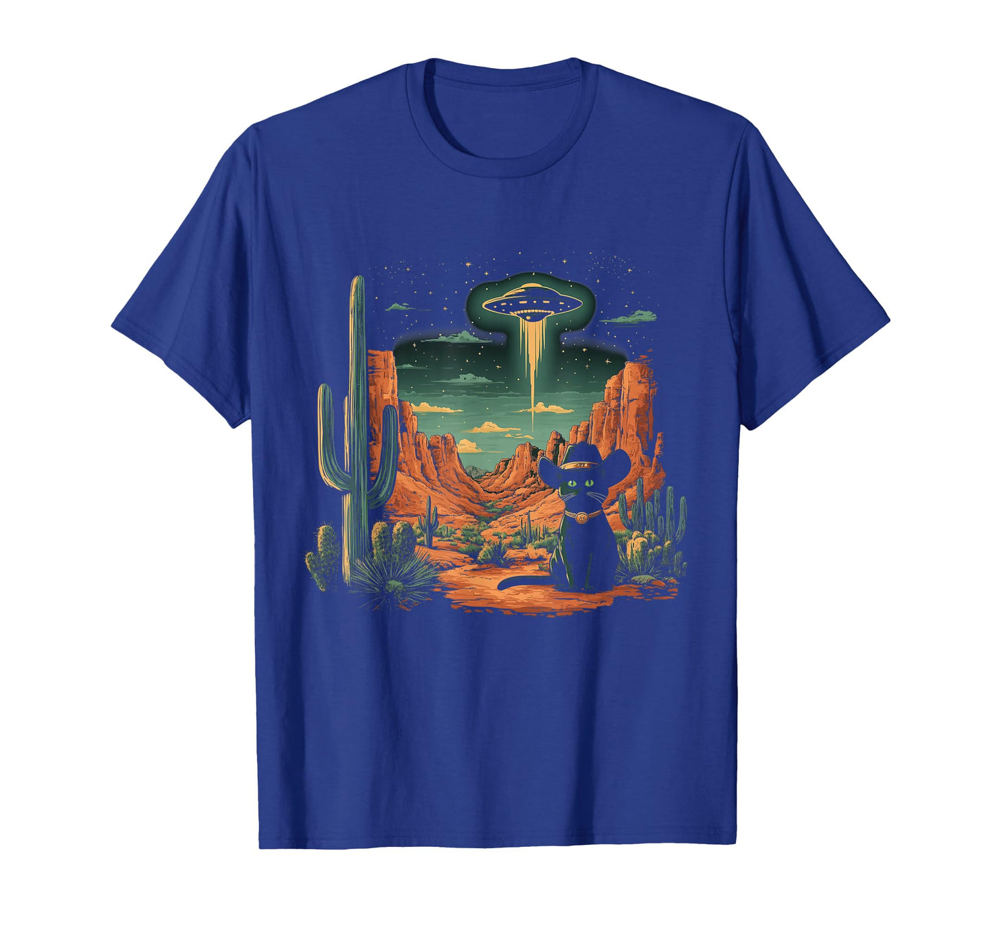Black Cat Cowboy Hat Western UFO Alien Funny T-Shirt