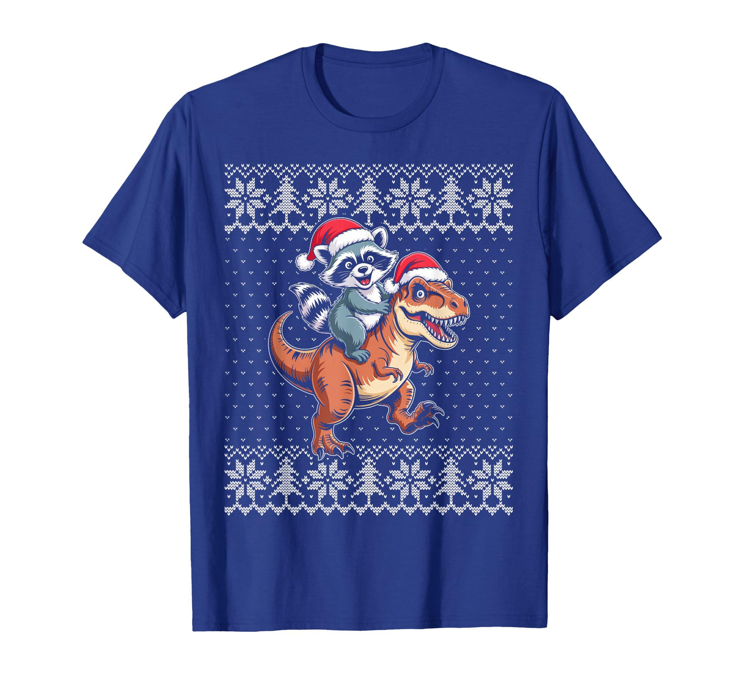 Raccoon Riding Dinosaur Ugly Christmas Sweater T-Shirt