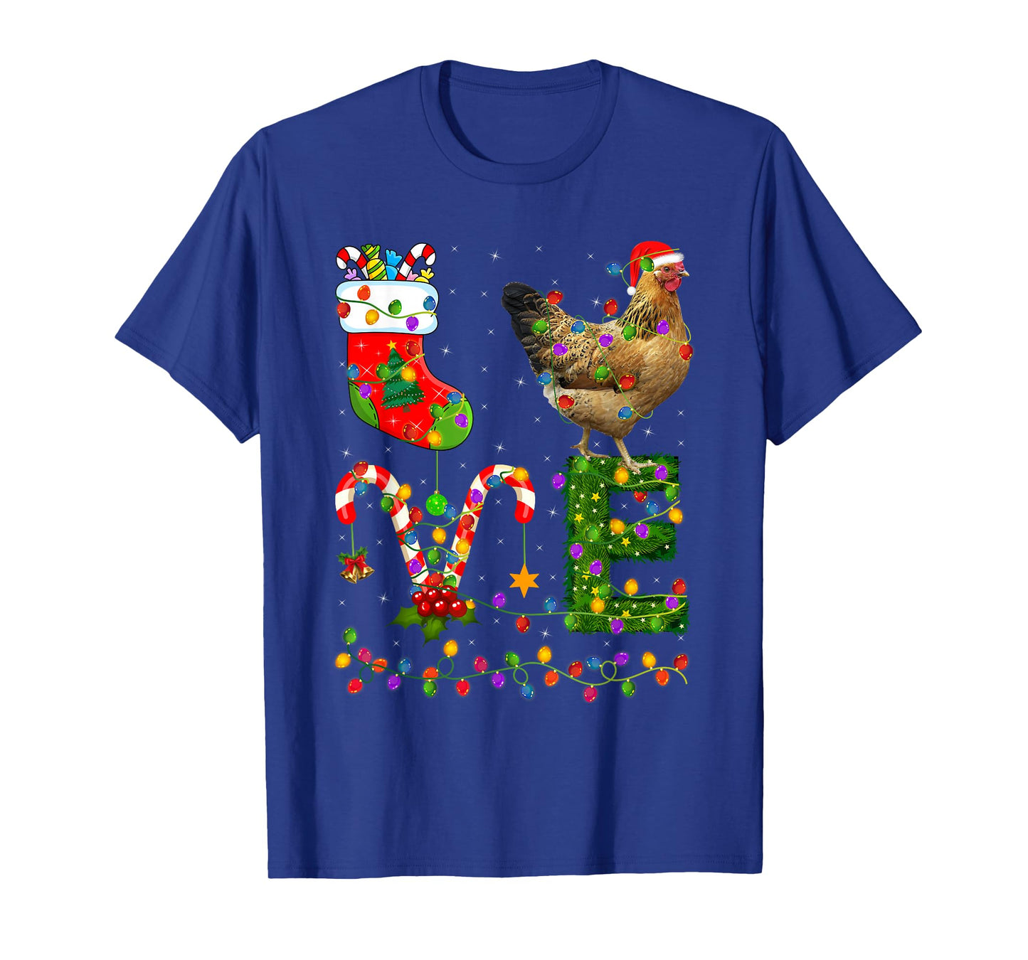 Love Chicken Christmas Lights Farm Animal Chicken Lover Xmas T-Shirt