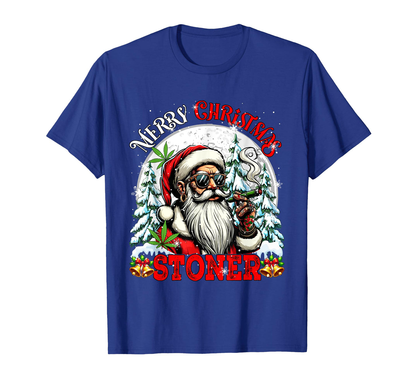 Merry Christmas Stoner Xmas Santa Sunglasses Smoking Lover T-Shirt