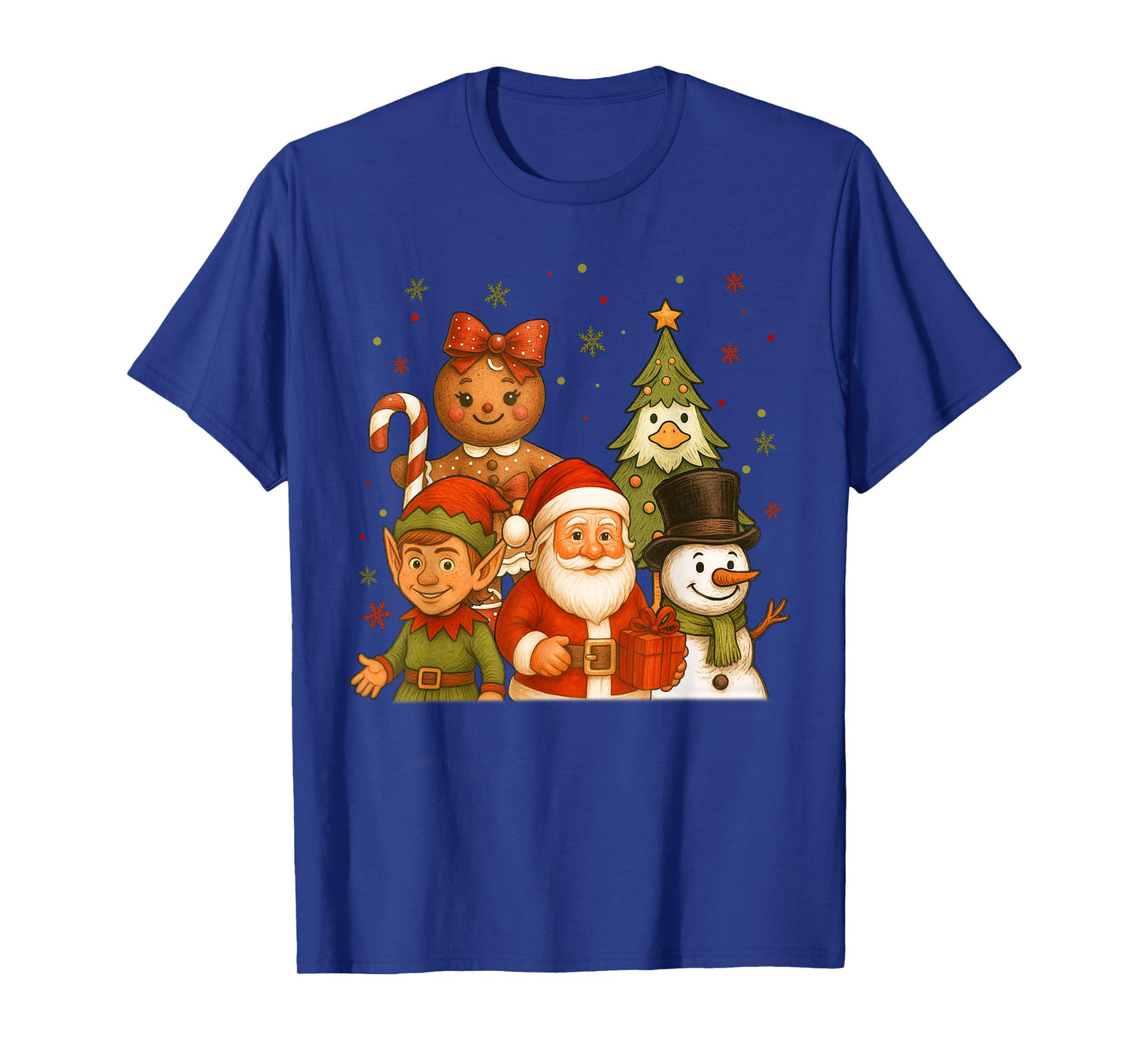 Retro Santa Elf Snowman Gingerbread Christmas Goose Tree Men T-Shirt