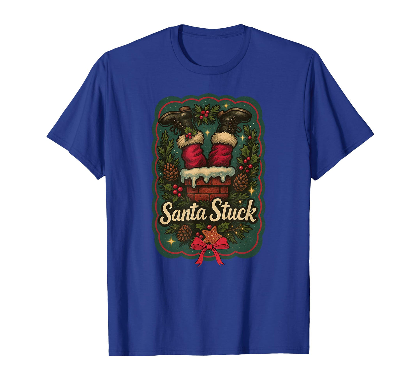 Santa Stuck Funny Christmas Chimney Holiday Graphic T-Shirt