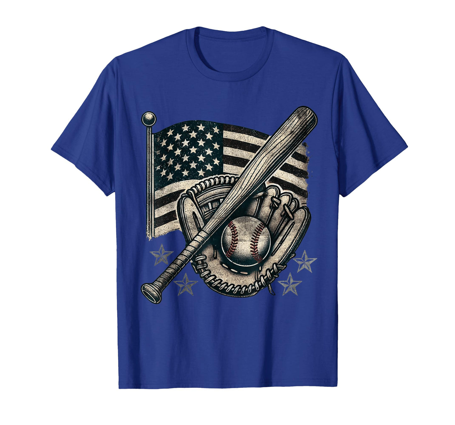 Vintage Baseball American Flag Player Funny Baseball T-Shirt