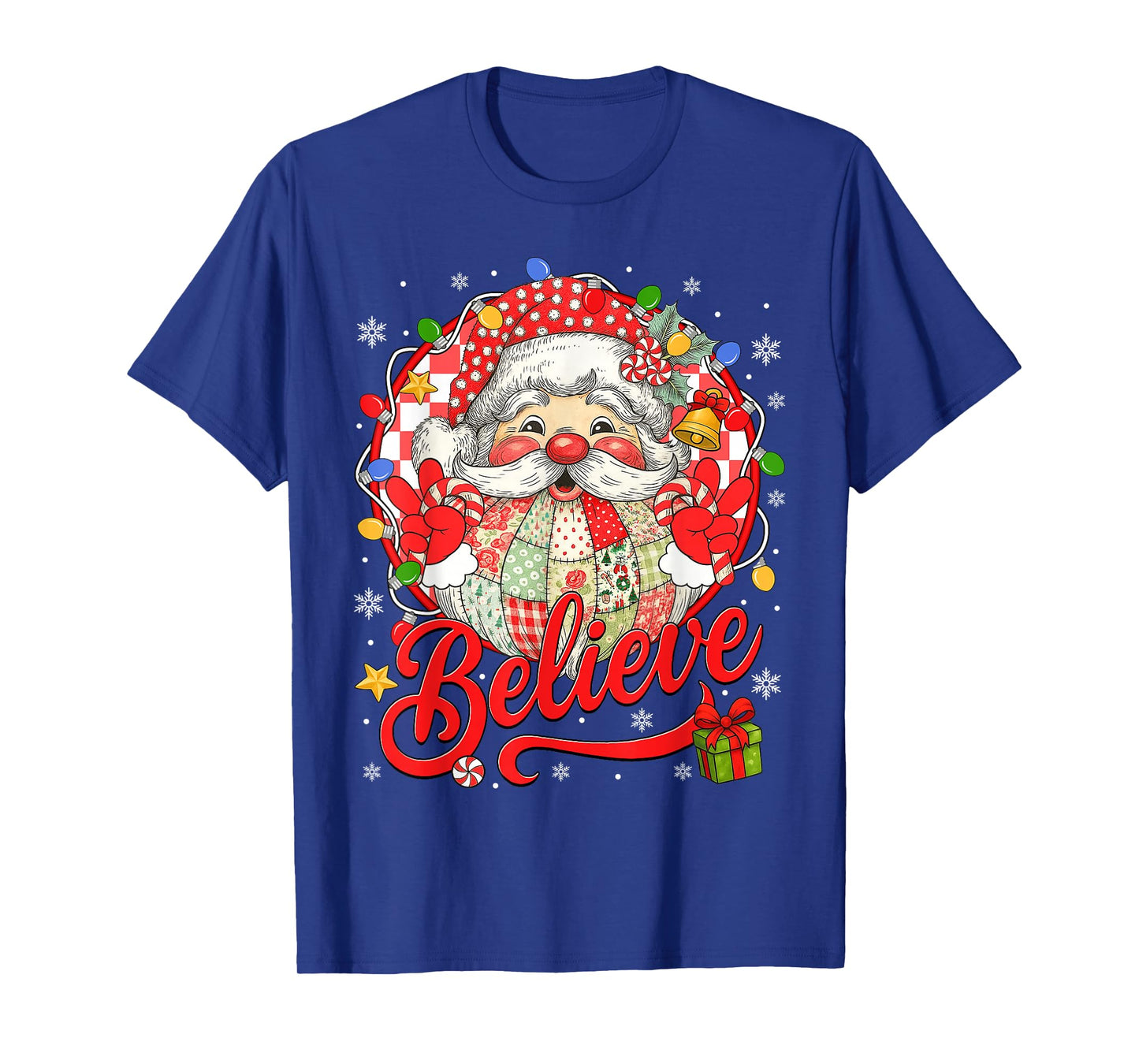 Vintage Christmas Santa Claus Believe Xmas Women Boys Girls T-Shirt
