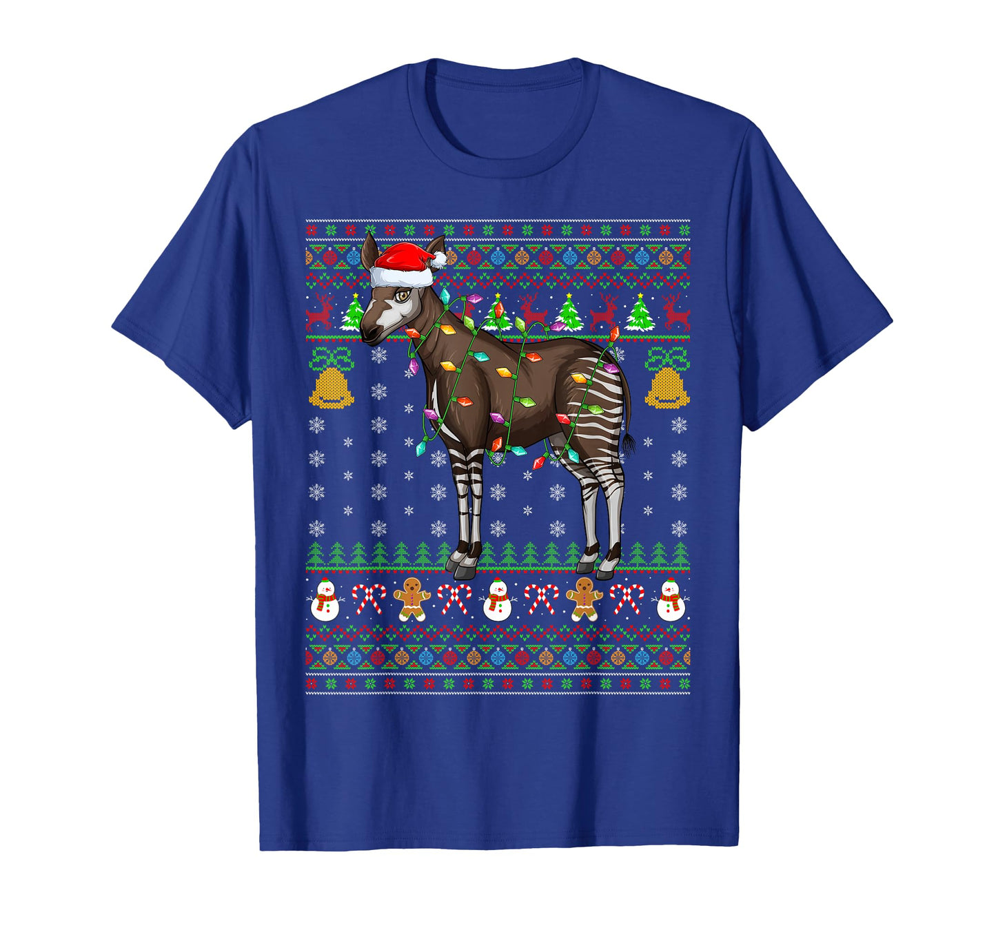 Okapi Christmas Lights Funny Okapi Santa Ugly Sweaters Xmas T-Shirt