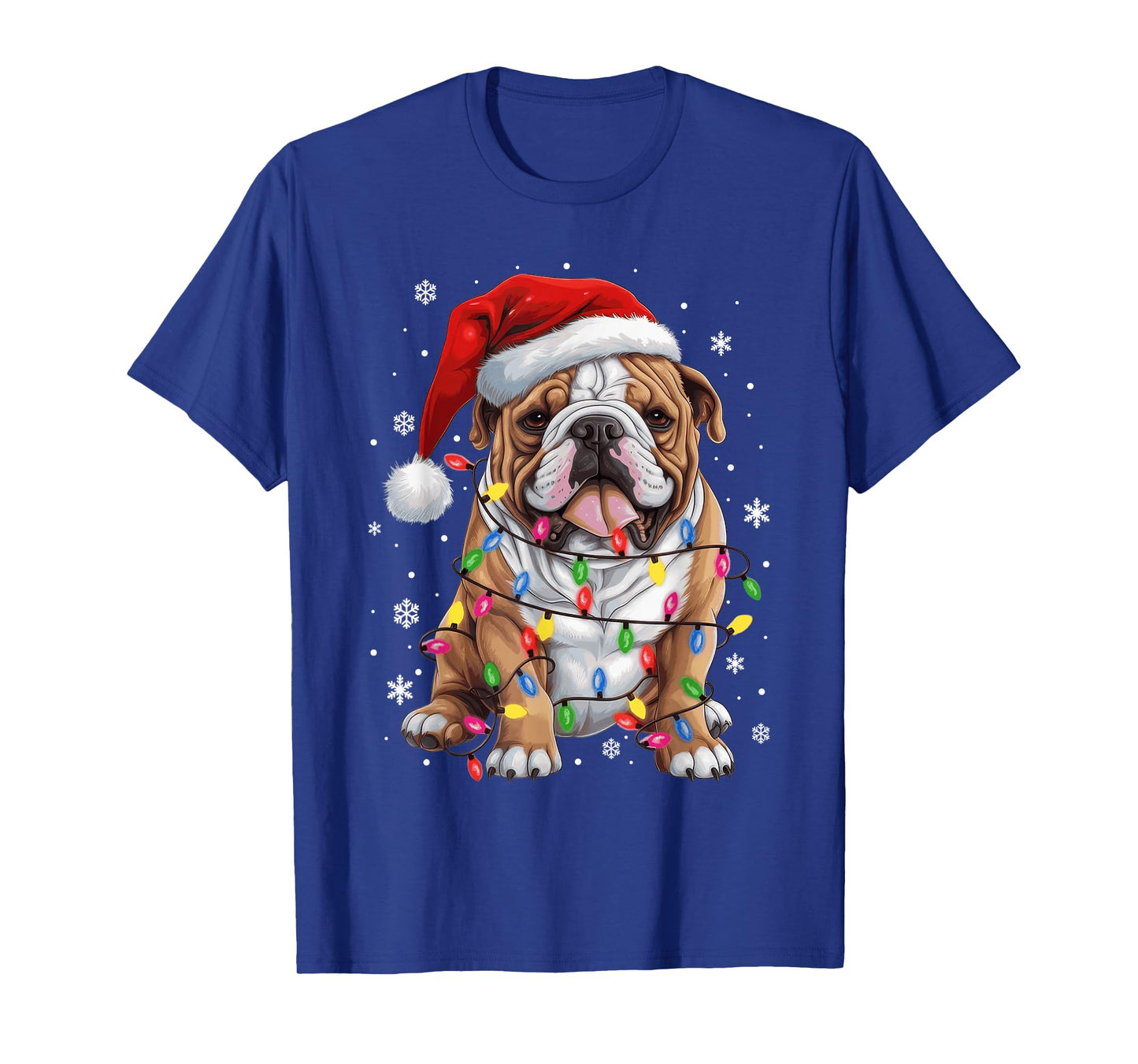 Funny Bulldog Dog Christmas Tree Light Xmas Santa Hat Pajama T-Shirt