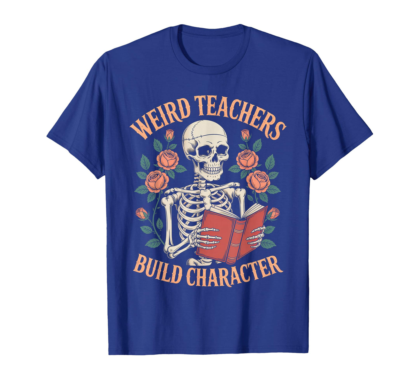 Funny Skeleton Book Floral Skull Halloween Teacher for Women T-Shirt