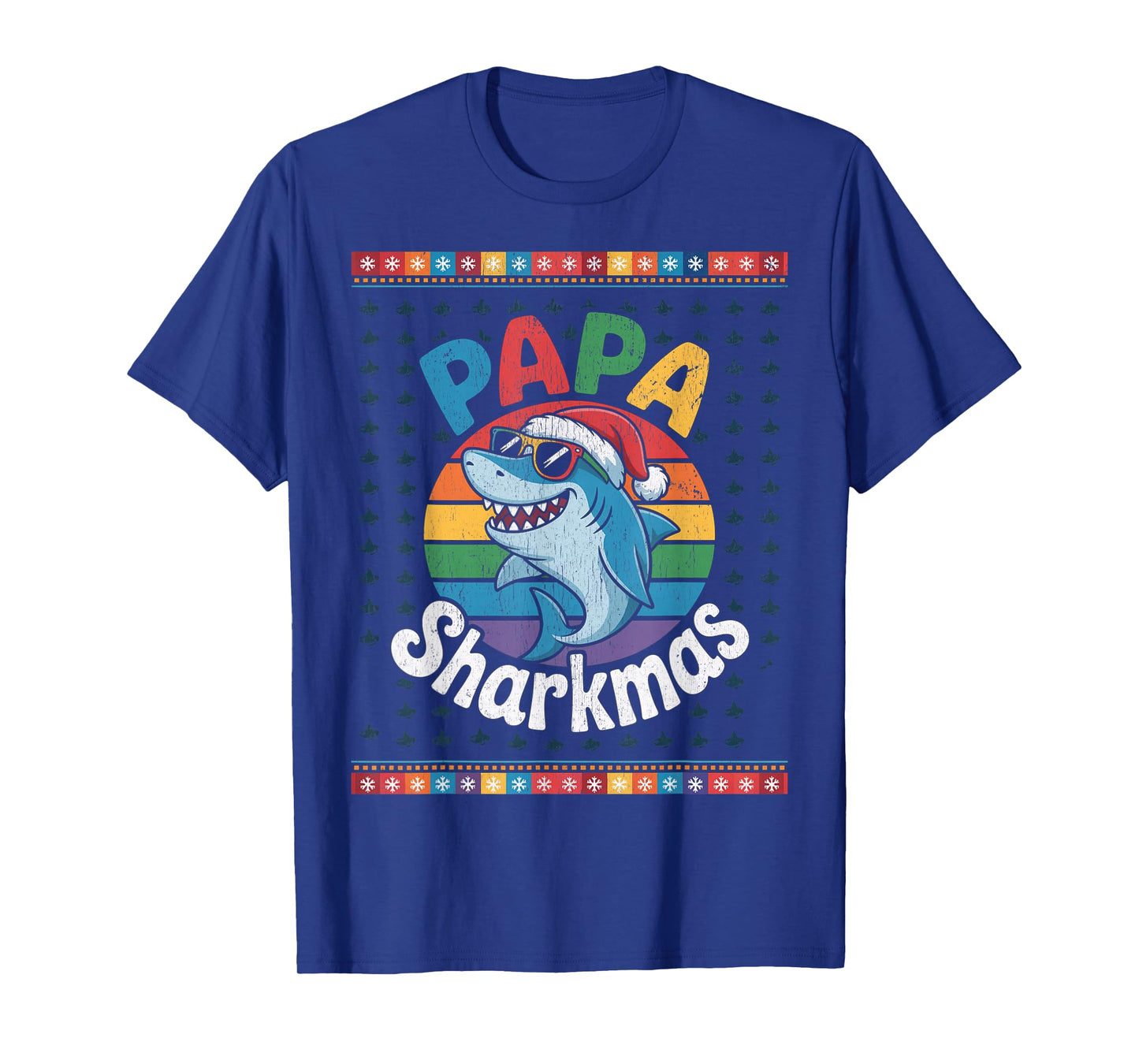 Papa Sharkmas Funny Shark Santa Hat Ugly Christmas Sweater T-Shirt