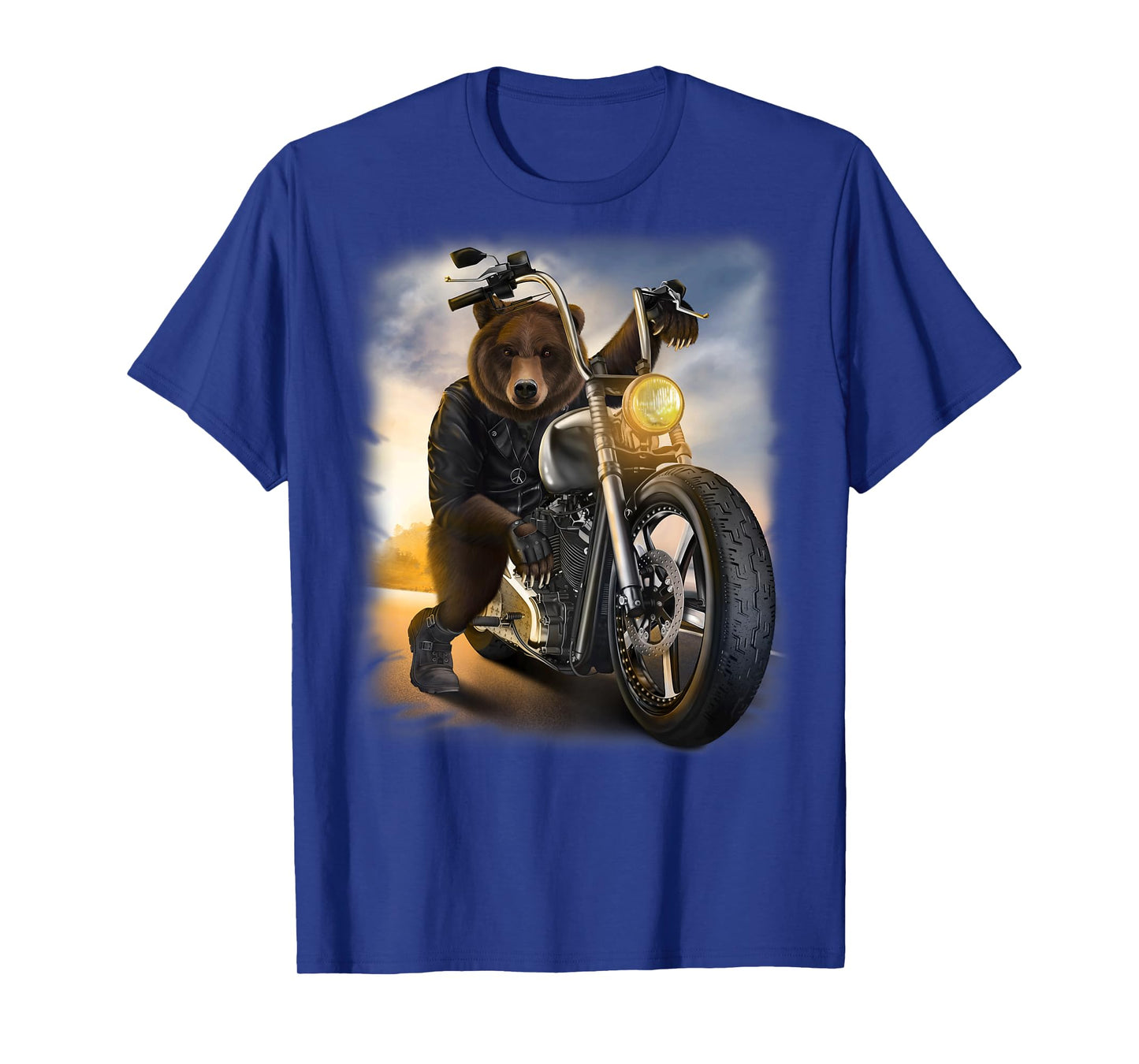 Grizzly Bear Riding Chopper Motorcycle at Sunset T-Shirt