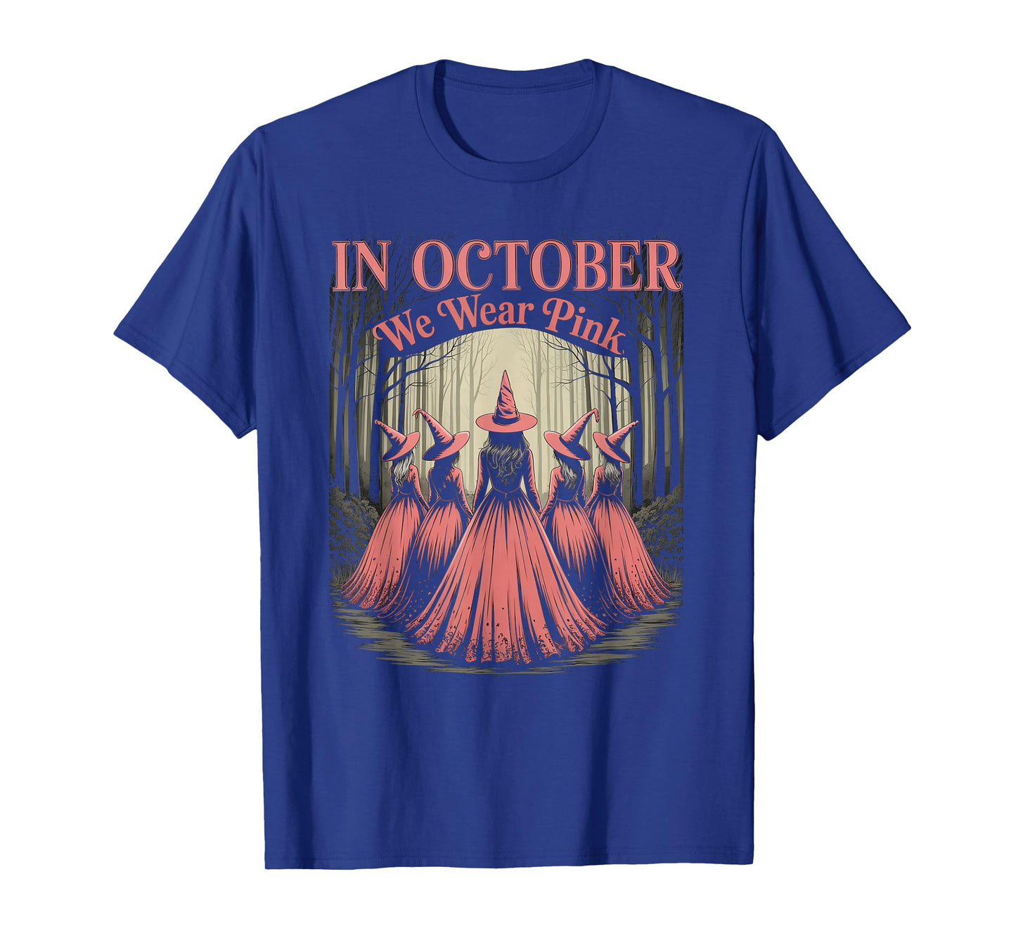 Retro in October We Wear Pink Witch Breast Cancer Awareness T-Shirt