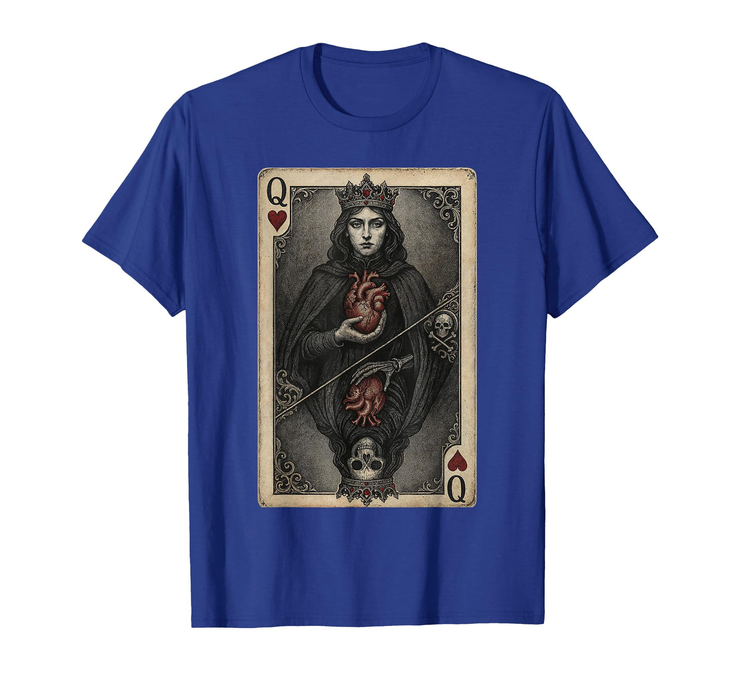 Vintage Gothic Queen of Hearts Playing Card Dark Fantasy Art T-Shirt