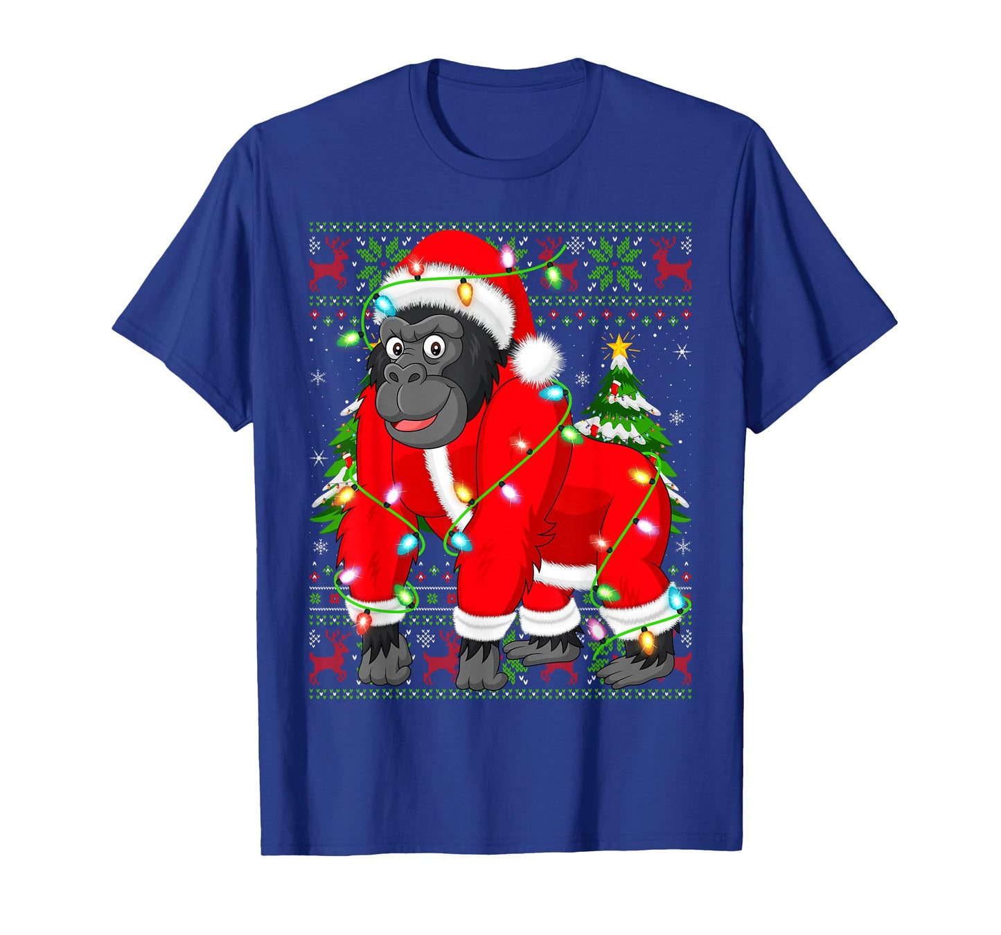Gorilla Christmas Lights Santa Costume Ugly Xmas Sweaters T-Shirt