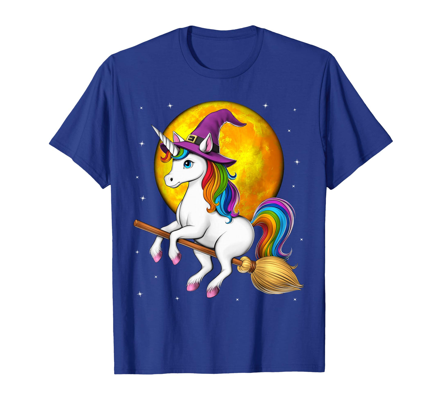 Unicorn Witch Riding Broom Halloween Wiccan Spooky T-Shirt