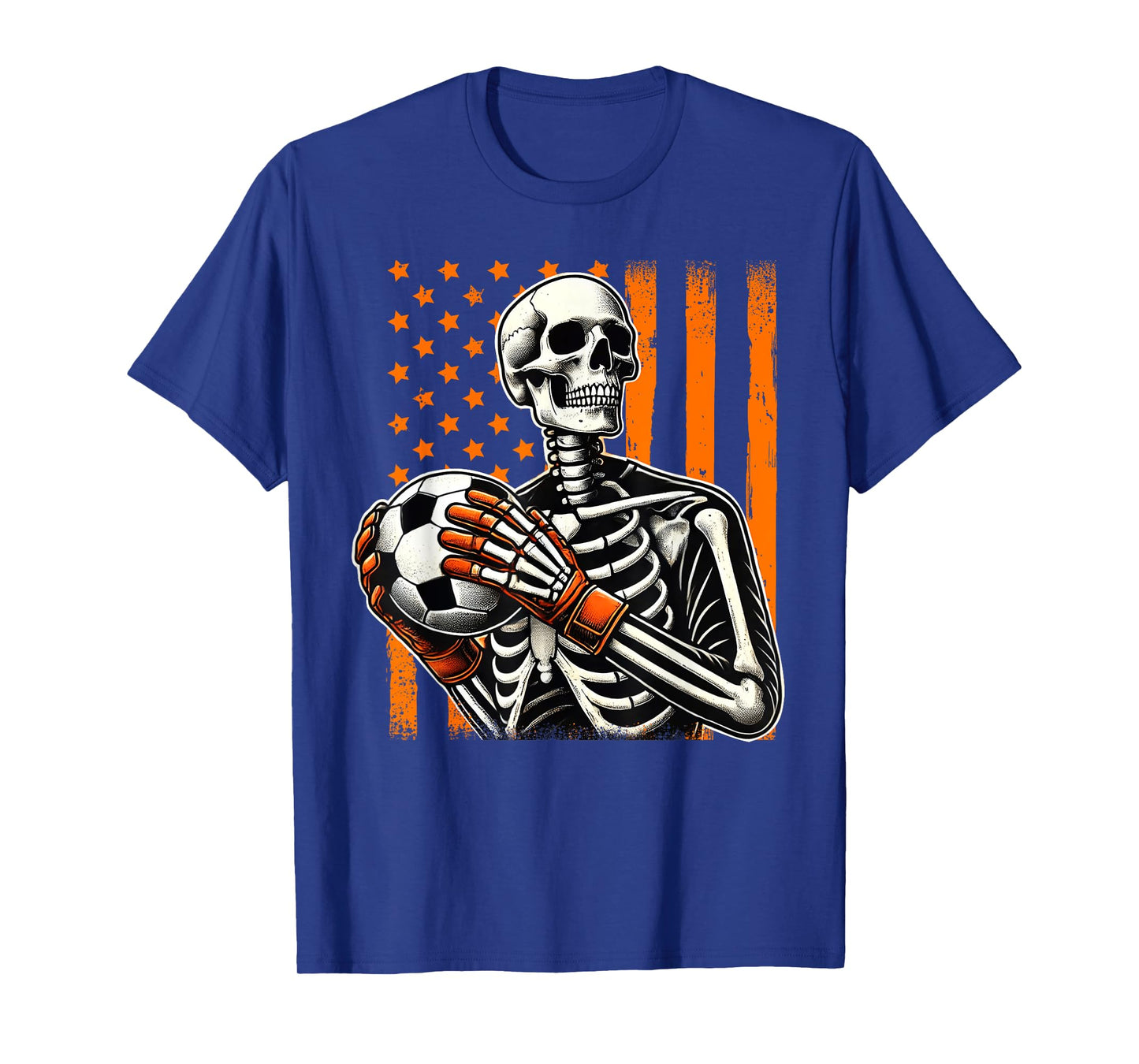 Skeleton Goalkeeper Holding Soccer Ball Goalie Halloween USA T-Shirt