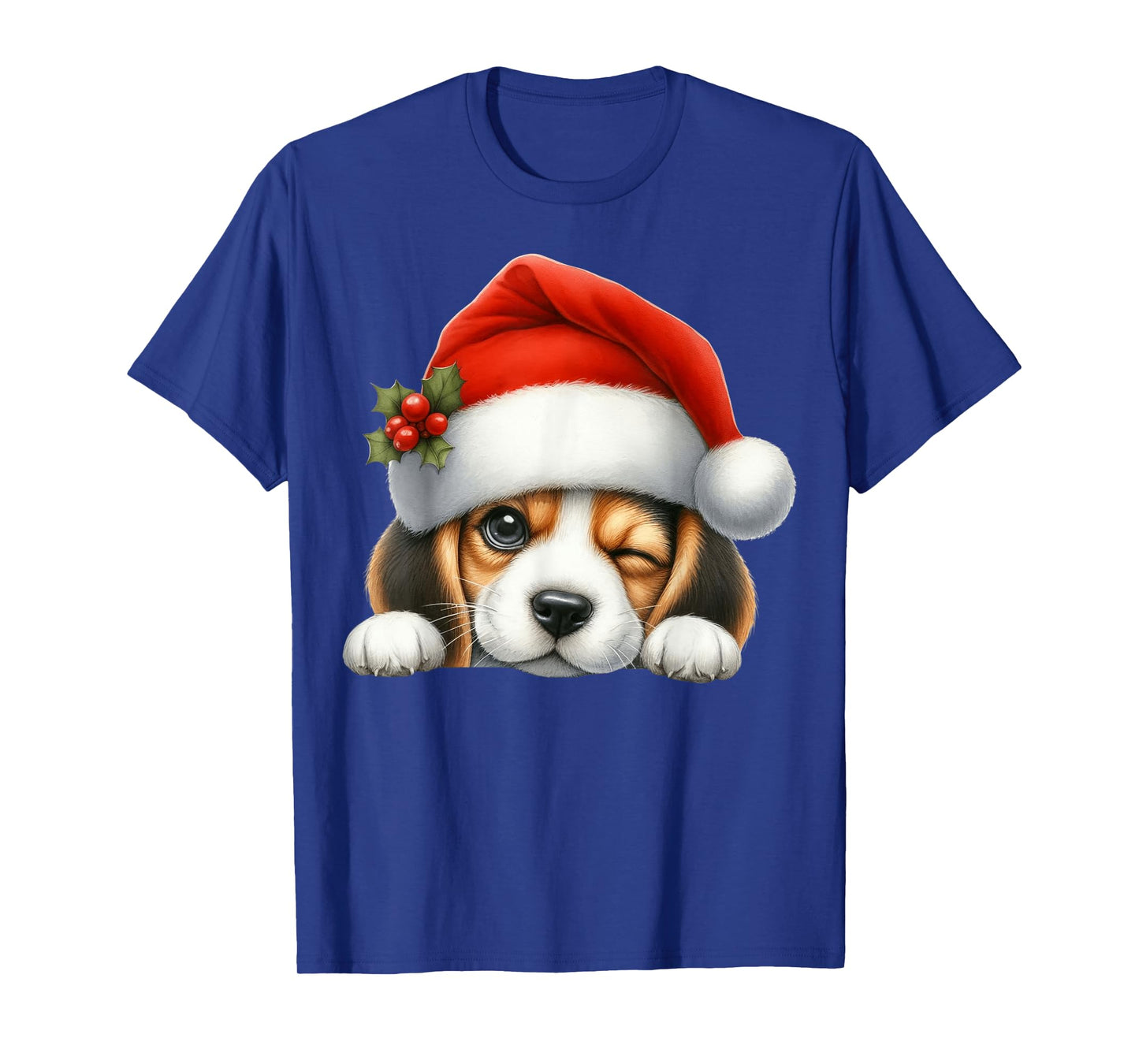 Beagle Dog Christmas Santa Hat Dog Mom Dad T-Shirt