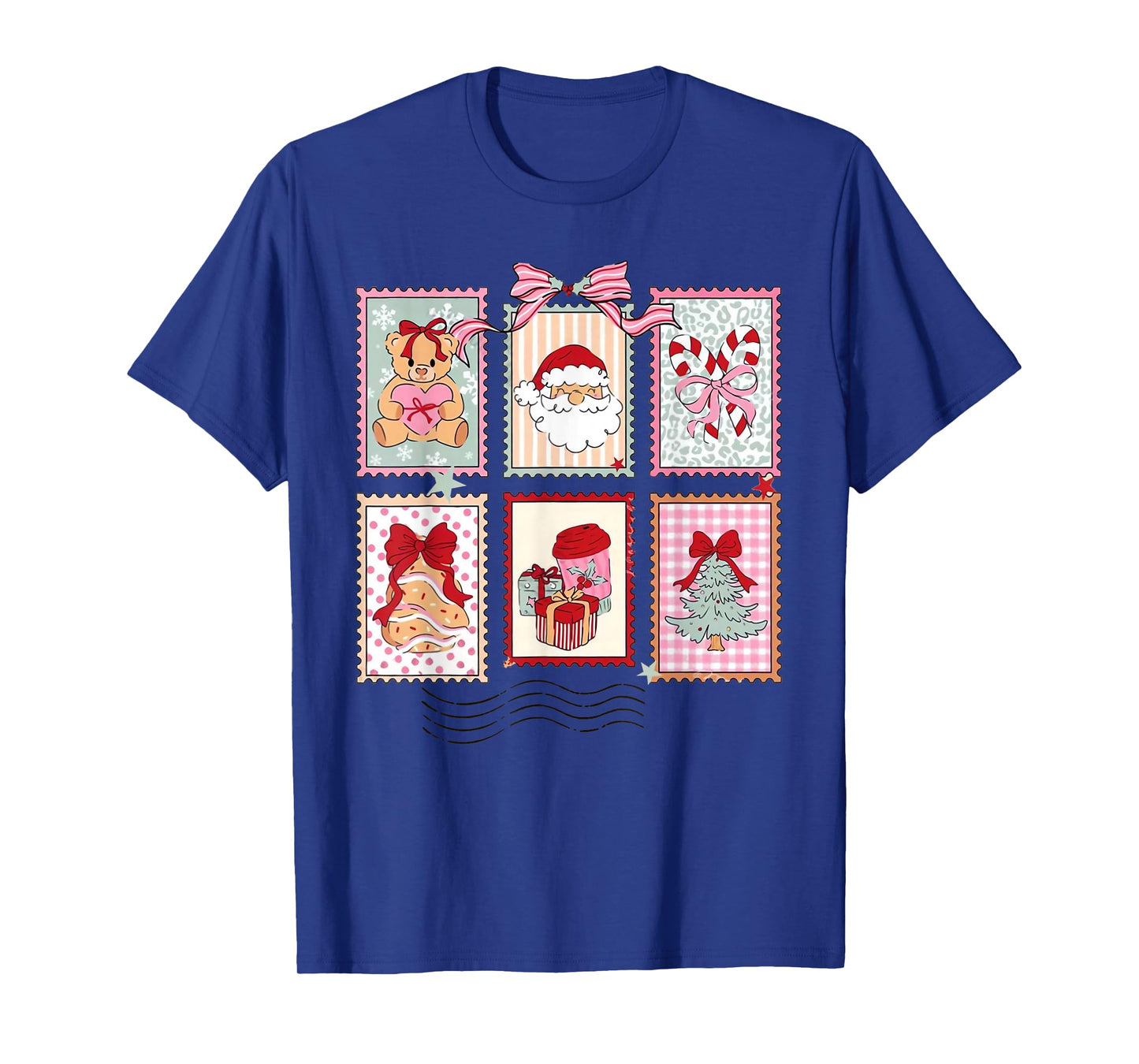 Pink Coquette Girly Vintage Christmas Stamp Santa Claus Xmas T-Shirt