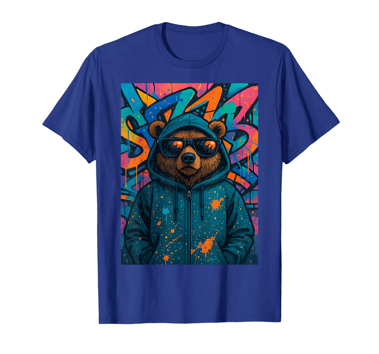 Urban Hip Hop Teddy Bear in Sunglasses Cool Graffiti Graphic T-Shirt