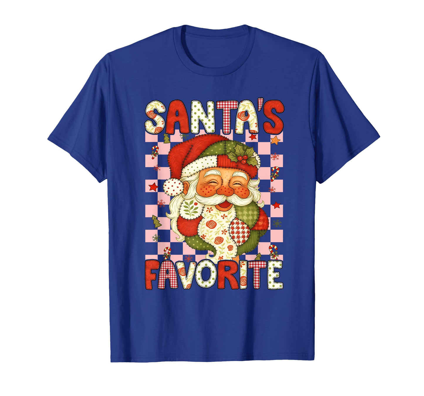 Santa's Favorite Patchwork Santa Face Vintage Christmas Folk T-Shirt