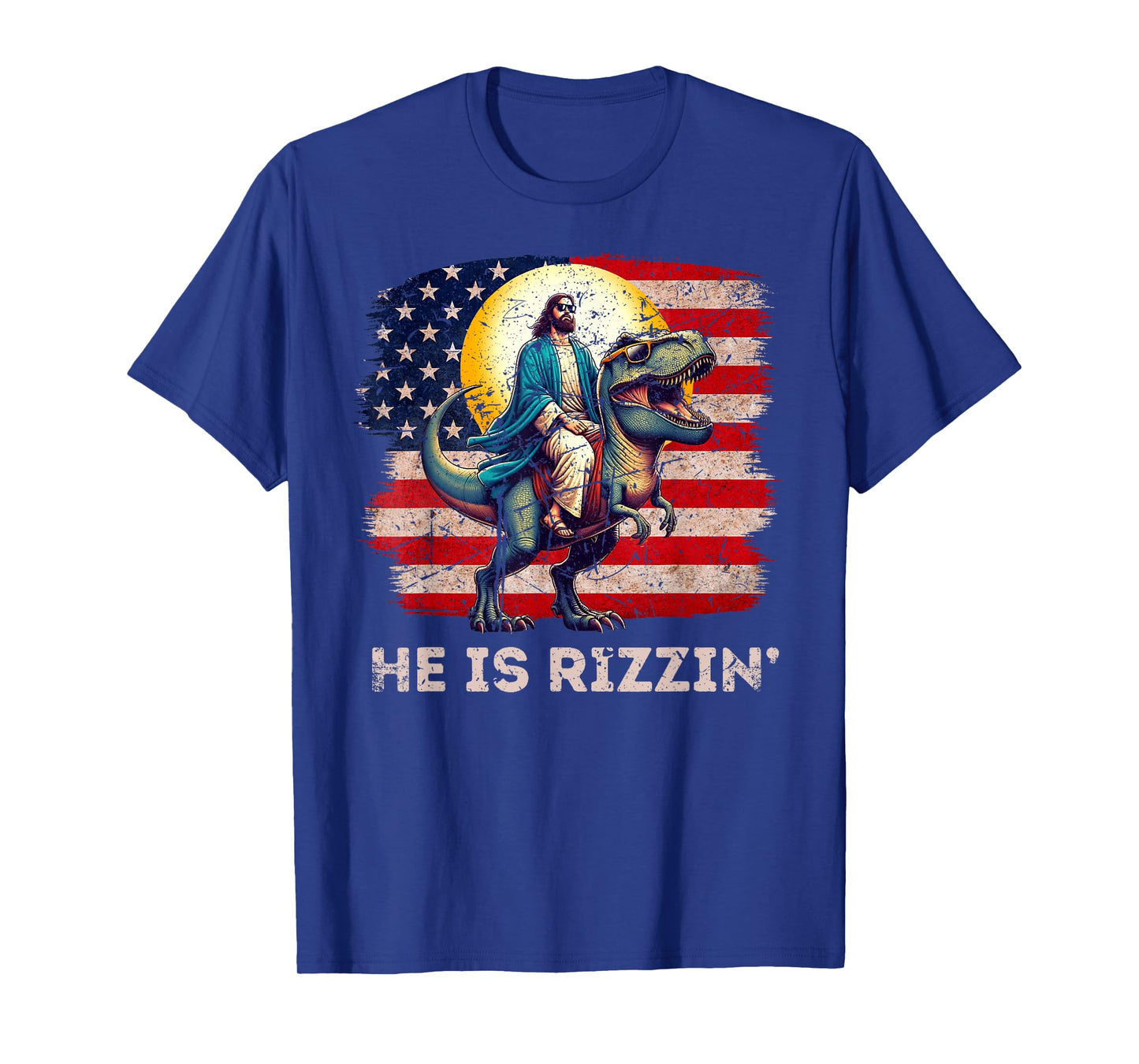 He Is Rizzen Jesus Has Rizzen Retro Christian Dinosaur T-Shirt