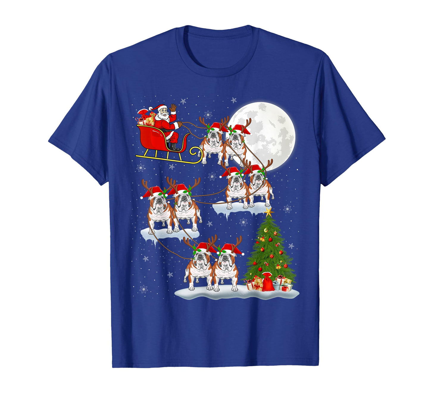 English Bulldog Santa Sleigh Flying Funny Magical Christmas T-Shirt