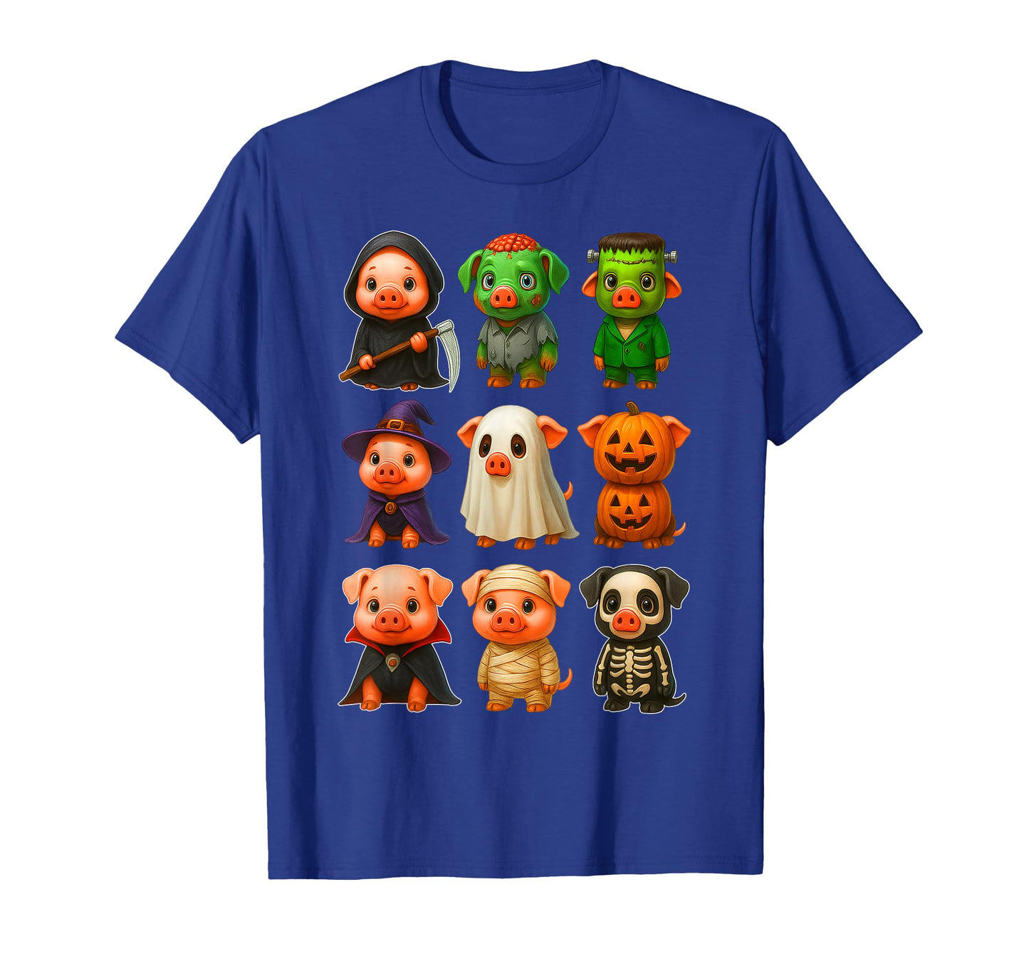 Pigs in Witch Skeleton Ghost Costume Happy Halloween Day T-Shirt