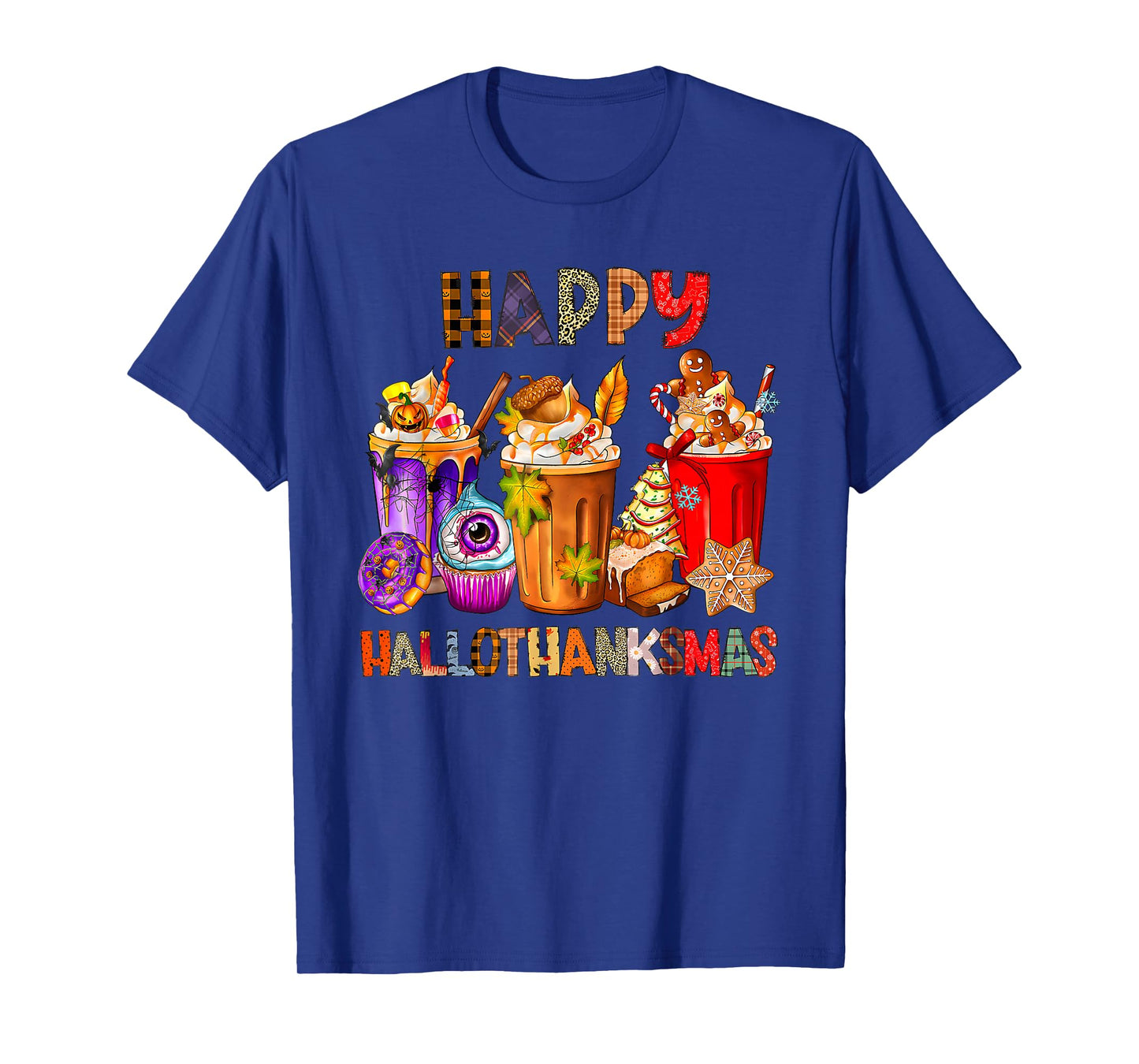 Hallothanksmas Coffee Latte Halloween Thanksgiving Christmas T-Shirt
