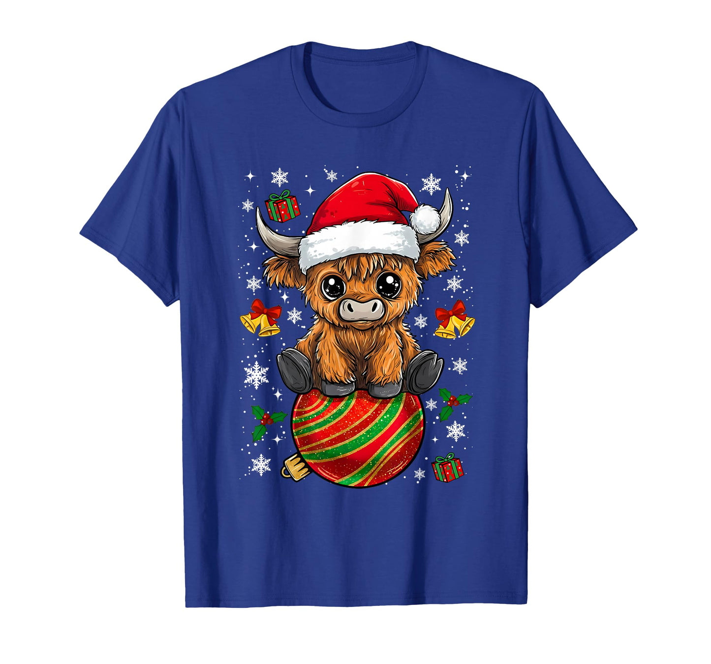 Christmas Highland Cow Cute Heifer Cow Santa Hat Mooey Xmas T-Shirt