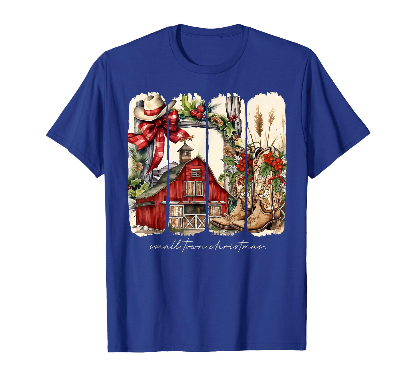 Small Town Christmas Western Cowboy Boots Coquette Bow Xmas T-Shirt