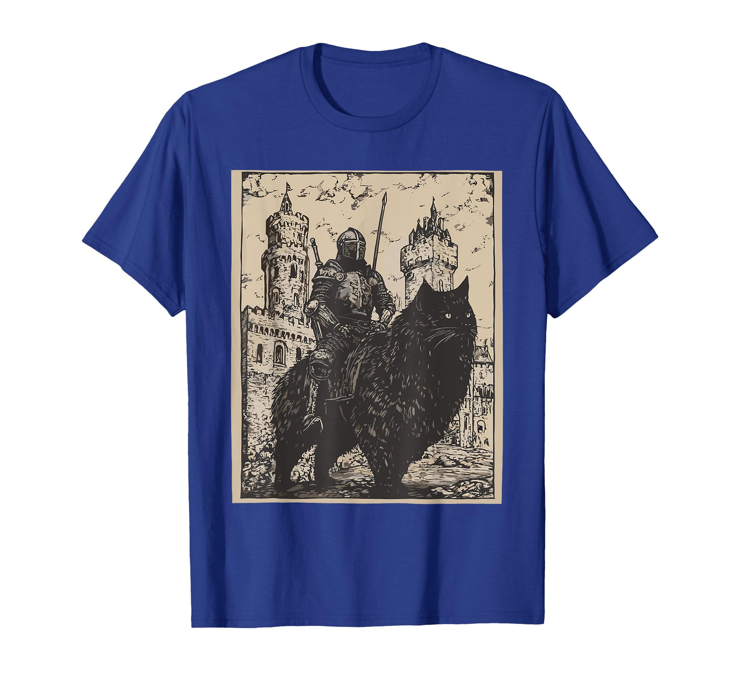 Knight Cat Rider Vintage 90s Medieval Knight Riding Cat T-Shirt for Men Women