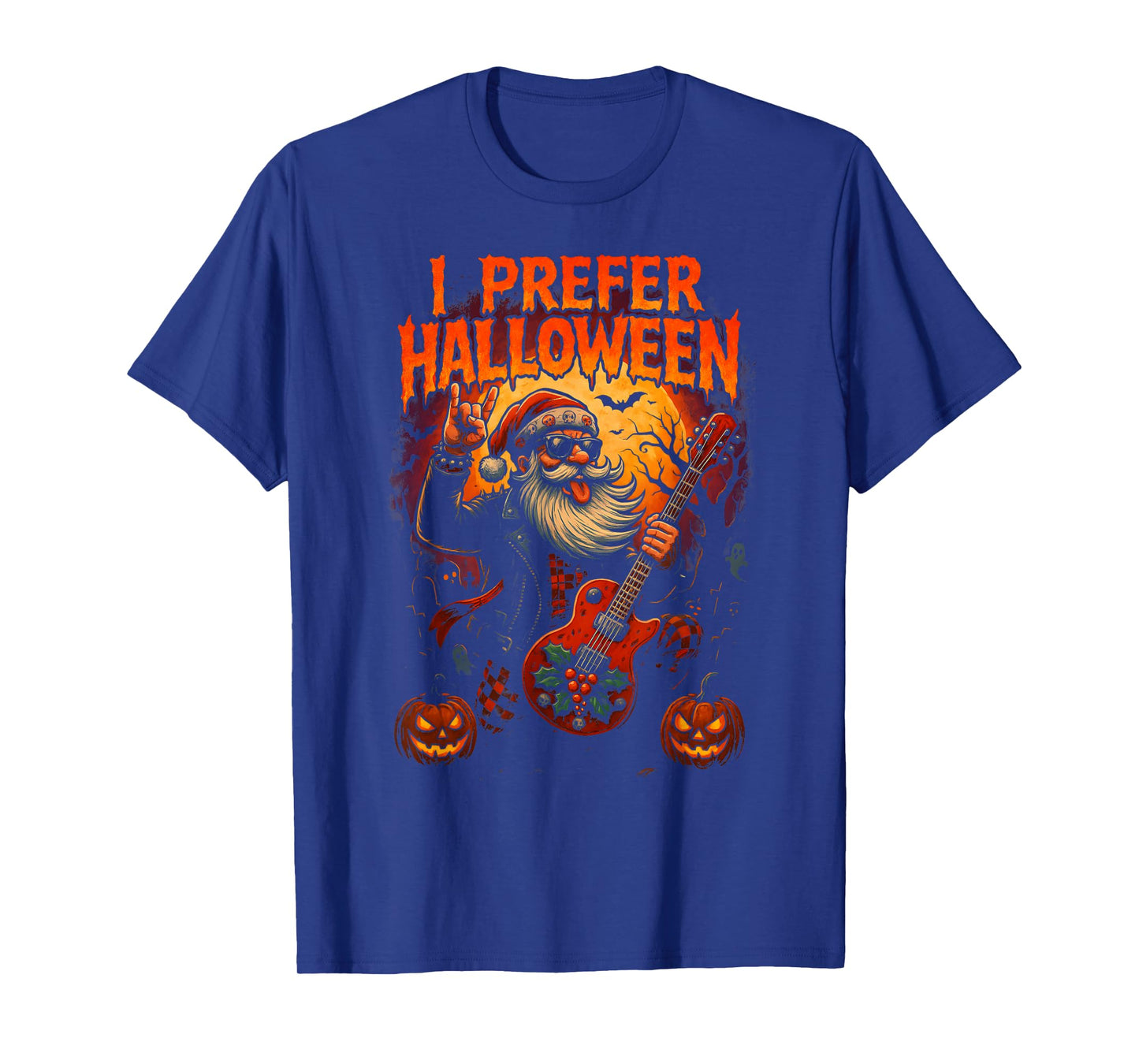 Halloween Guitar Santa I Prefer Halloween Christmas Joke T-Shirt