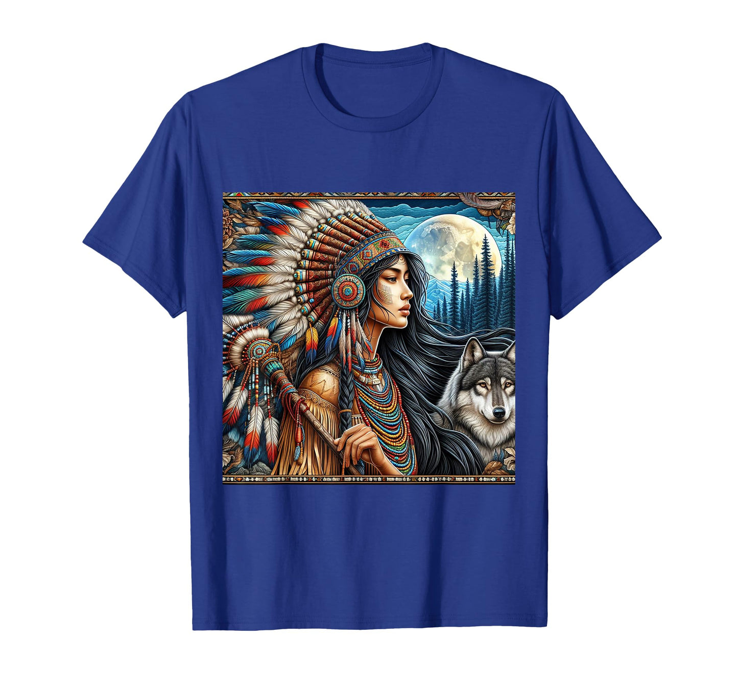 indian native american woman with white wolf vintage gifts T-Shirt