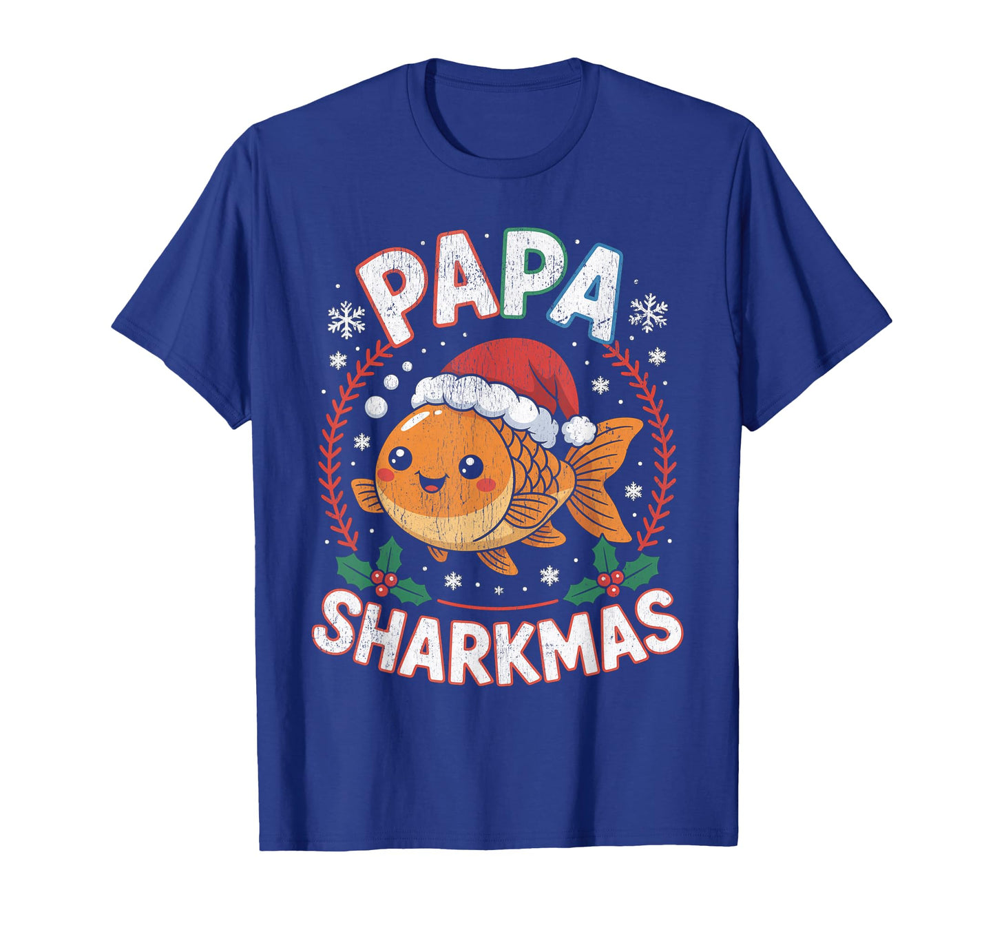 Papa Sharkmas Funny Shark Santa Hat Ugly Christmas Sweater T-Shirt