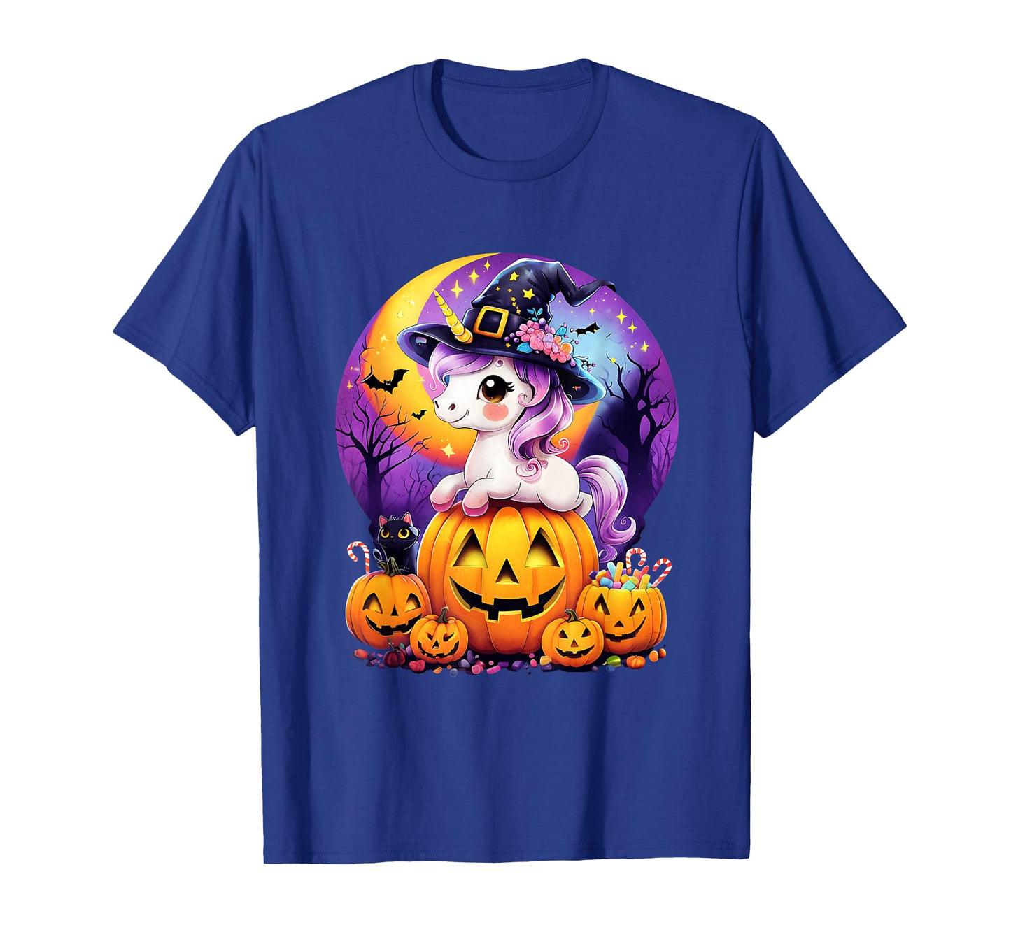 Purple Night Sky Witch Unicorrn Jack O Lantern Halloween T-Shirt