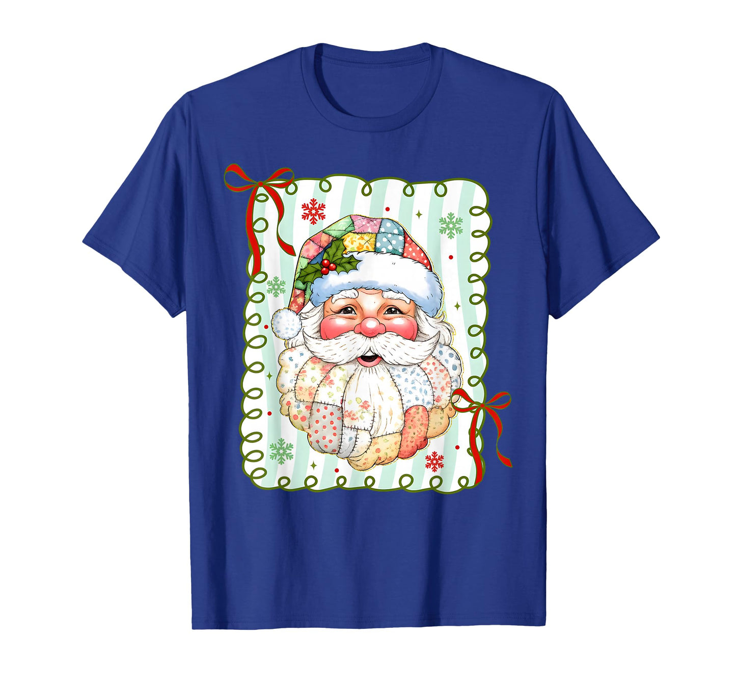 Preppy Santa Claus Christmas Patchwork Santa Xmas Pajamas T-Shirt