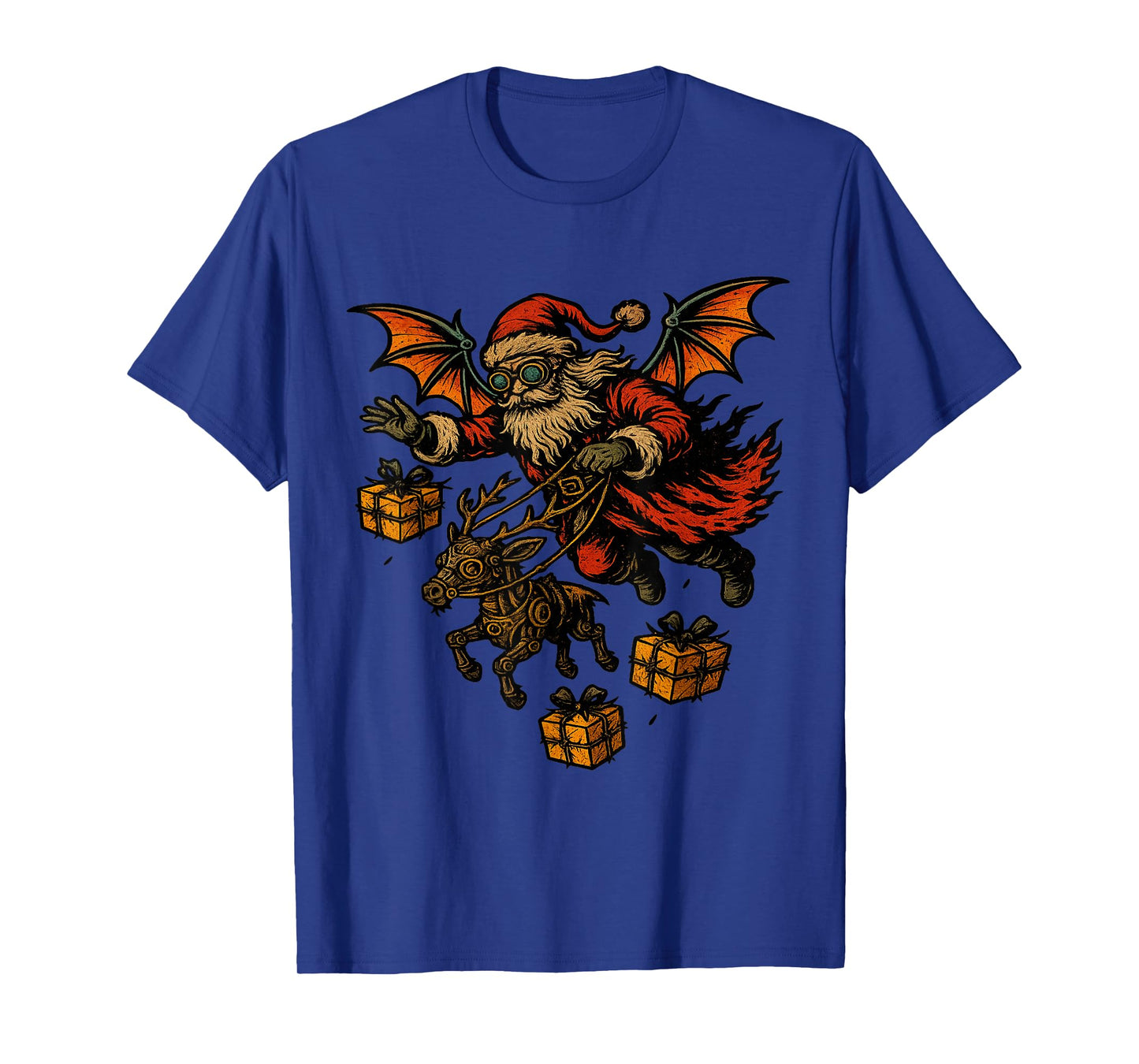 Gothic Santa with Bat Wings Robot Reindeer T-Shirt