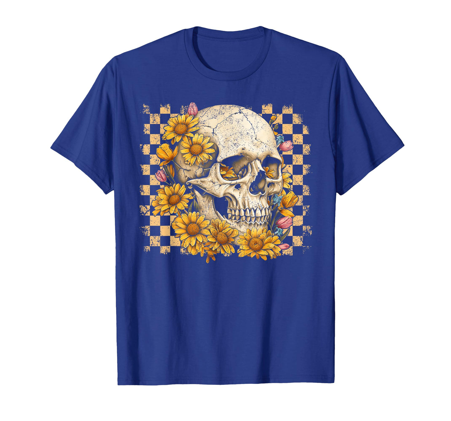 Retro Floral Skull Skeleton Fall Autumn Spooky Halloween T-Shirt