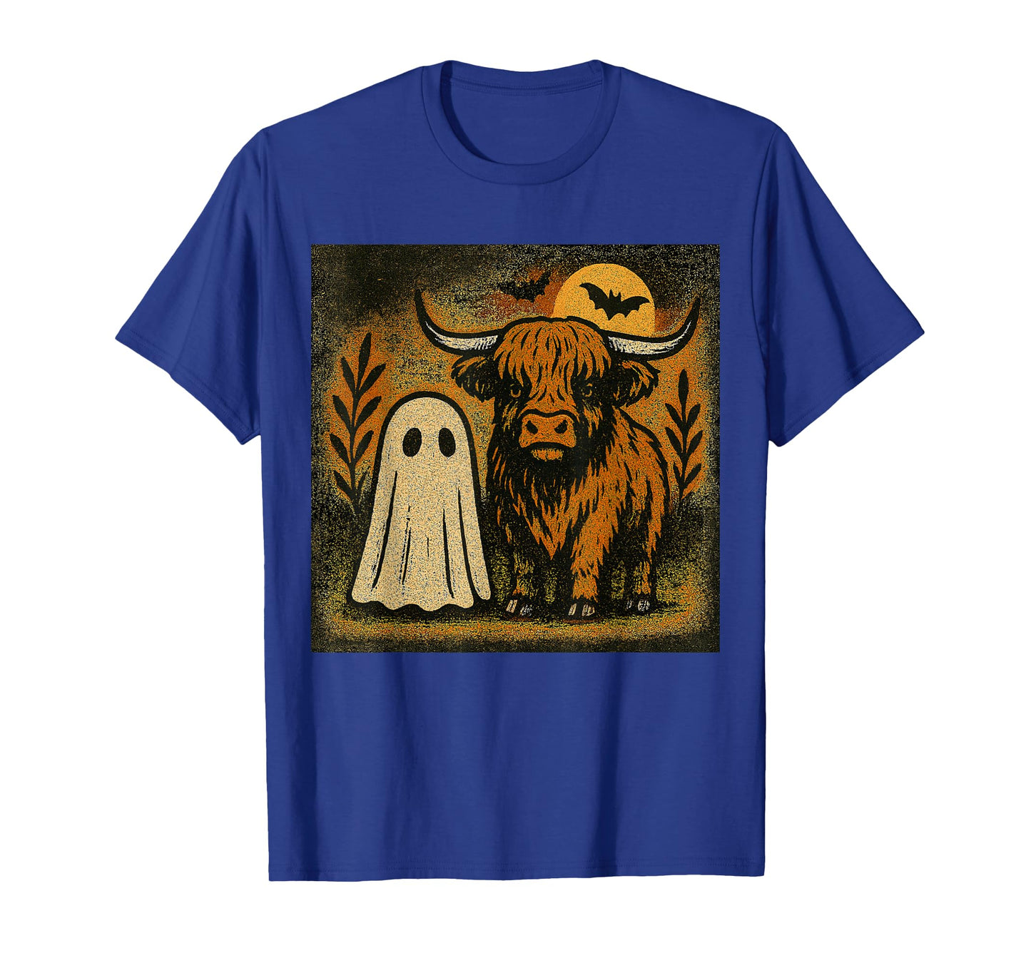 Vintage Ghost Highland Cow Spooky Season Halloween Costume T-Shirt