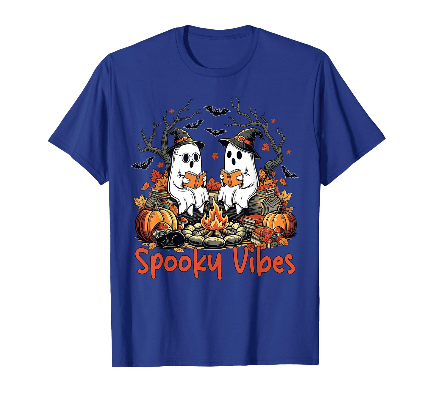 Spooky Vibes Ghost Reading Books Halloween Teacher Girl Boy T-Shirt